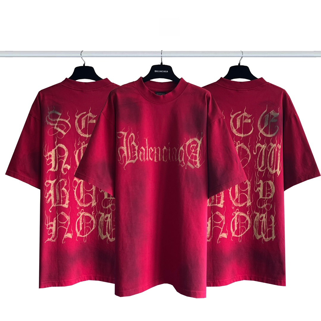 Balenciaga Clothing T-Shirt Knockoff Highest Quality
 Doodle Red Printing Short Sleeve P17523