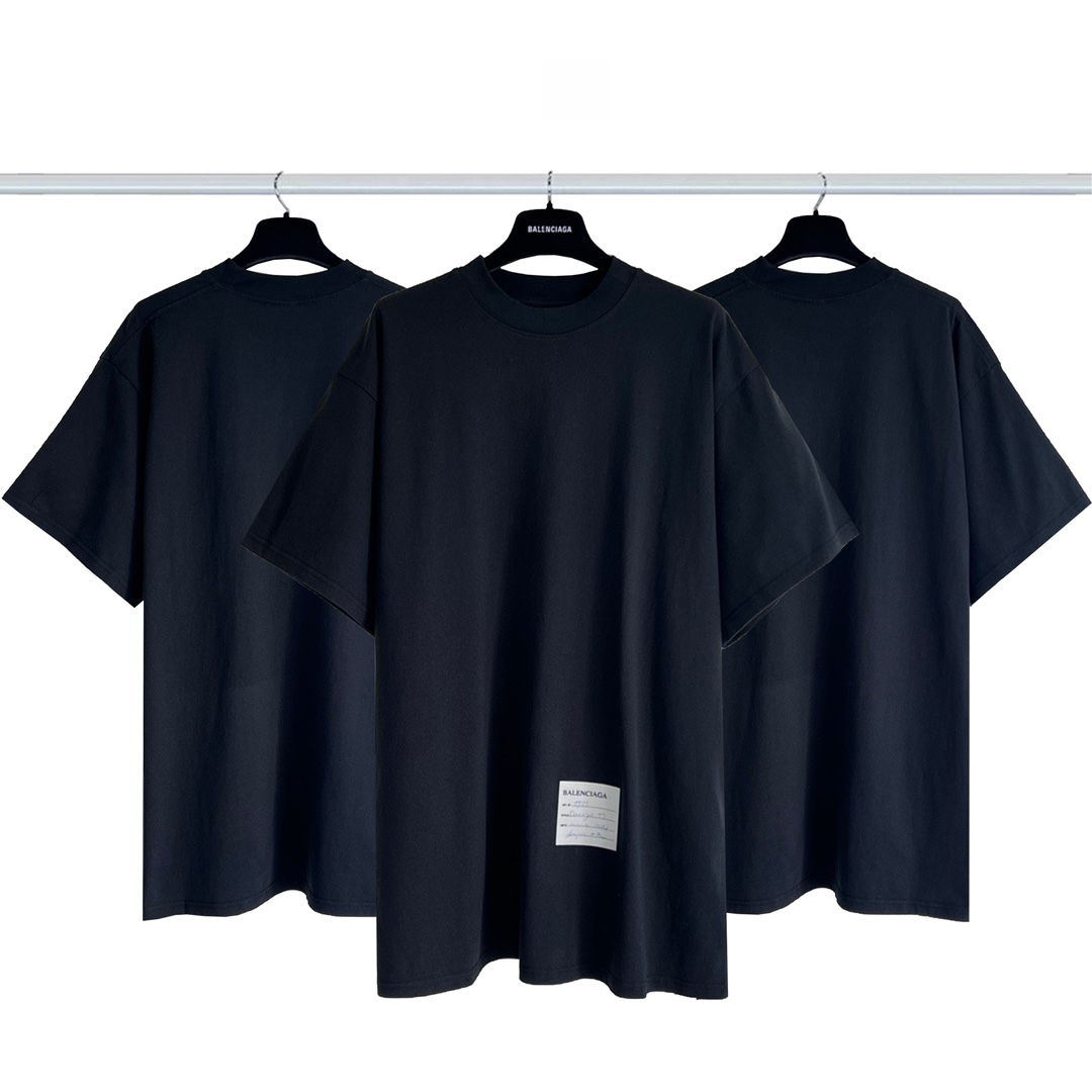 Balenciaga Clothing T-Shirt Black Combed Cotton PU Short Sleeve