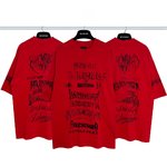 Balenciaga Clothing T-Shirt Doodle Red Printing Combed Cotton Short Sleeve