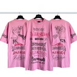 Balenciaga Clothing T-Shirt Best Quality Replica
 Doodle Pink Printing Combed Cotton Short Sleeve