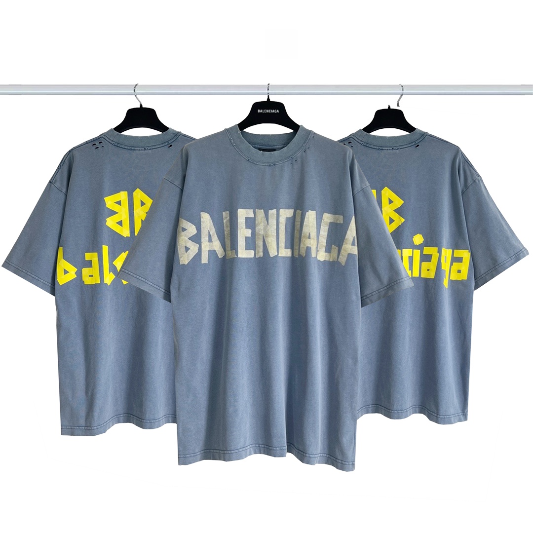 Balenciaga Store
 Clothing T-Shirt Blue Yellow Short Sleeve