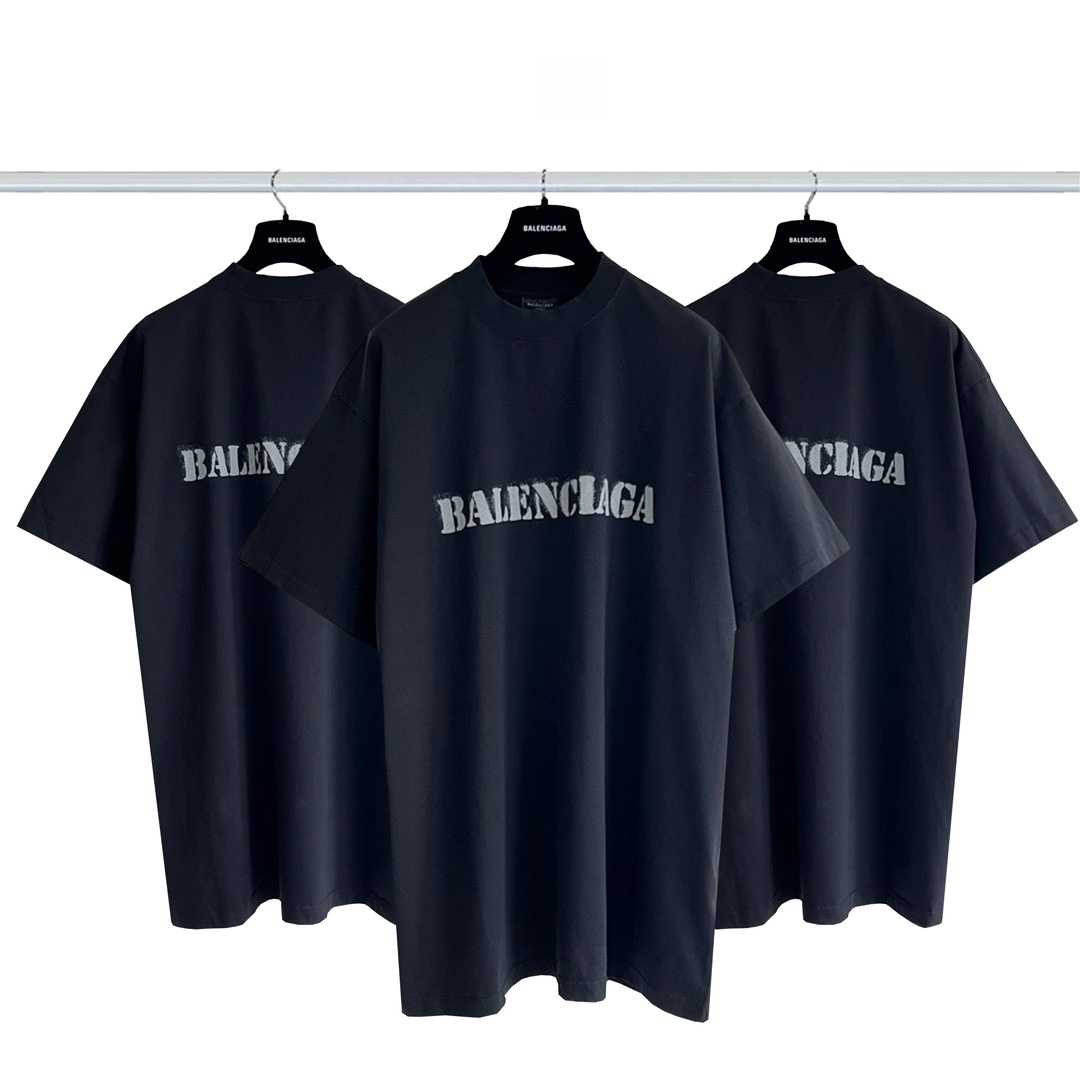 Balenciaga Buy
 Clothing T-Shirt Black Printing Combed Cotton Short Sleeve