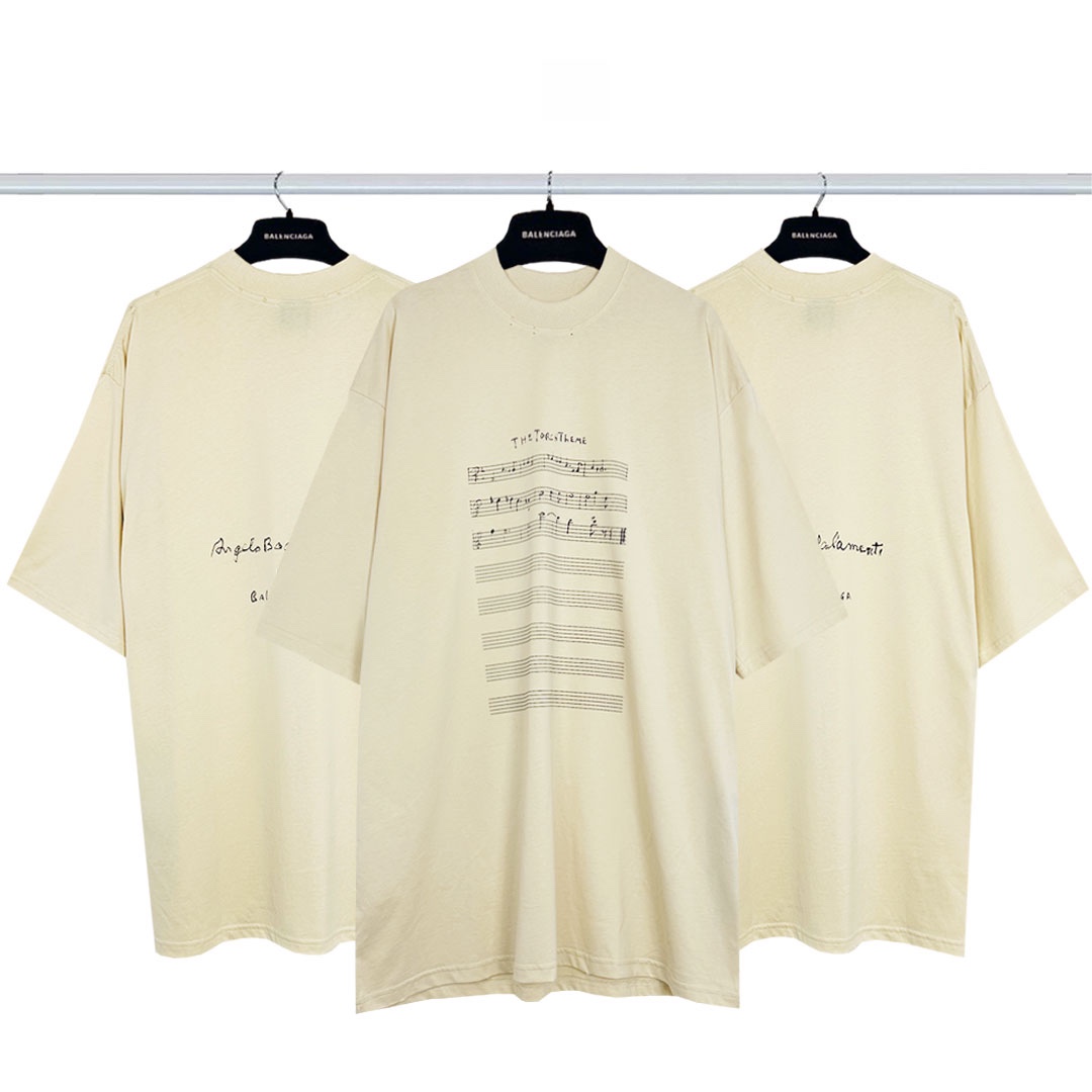Balenciaga Clothing T-Shirt Apricot Color White Printing Combed Cotton Short Sleeve