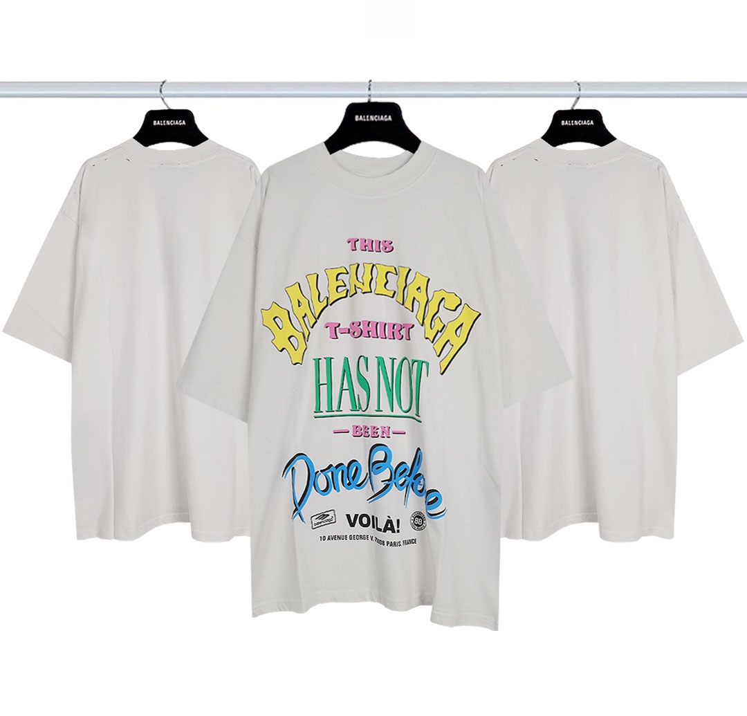 Balenciaga Clothing T-Shirt Beige Doodle Printing Combed Cotton Short Sleeve