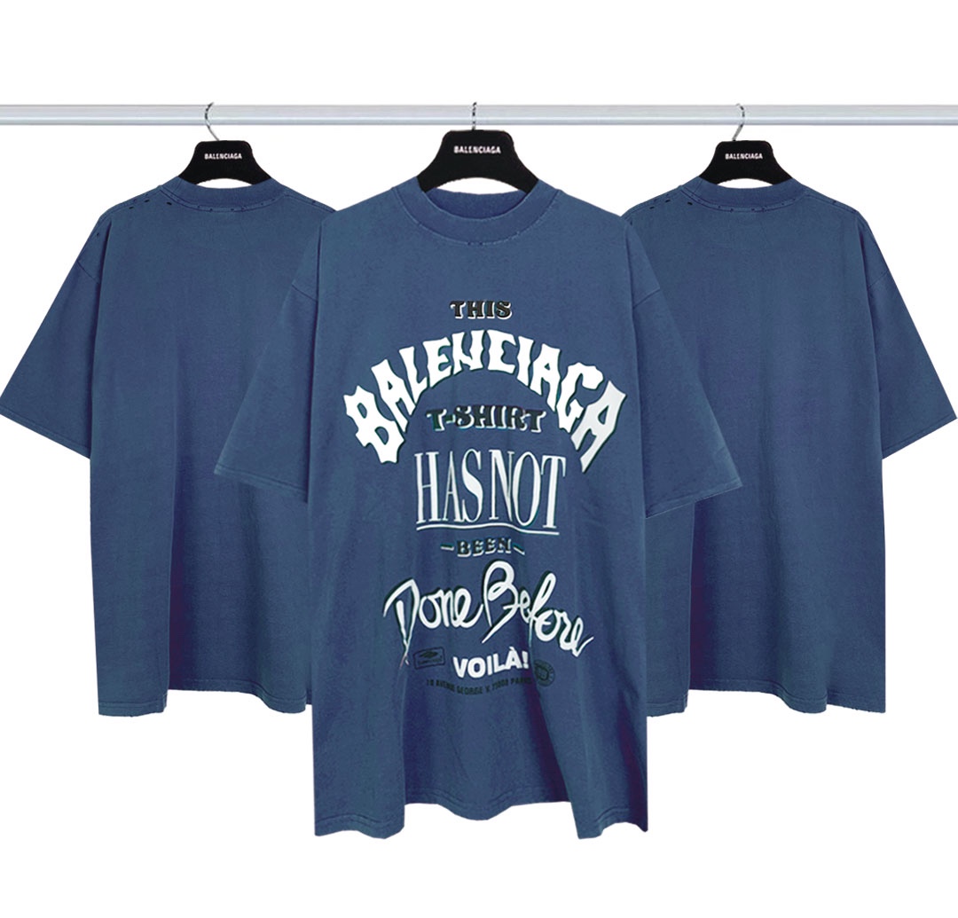 Balenciaga Clothing T-Shirt Blue Doodle Printing Combed Cotton Short Sleeve