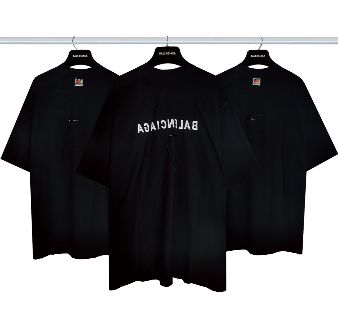 Balenciaga Clothing T-Shirt Black Embroidery Combed Cotton Short Sleeve