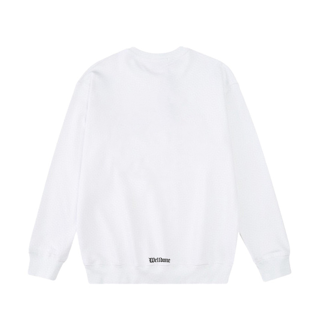 W892#P90💰
▪️WE11DONE  -新款 幻化字母印花高街潮牌美式宽松圆领卫衣男女情侣款

▪️Size：XS、S、M、L

▪️Color：黑色、白色

高版本重磅420g纯棉毛圈面料，配置齐全，全套定制的YUAN版辅料，包装袋原版标签，每个款的编码颜色都和实物对应，原版主唛➕We11吊牌➕防伪洗水唛➕防盗扣➕新款We11包装袋。 妥妥的高版本长袖卫衣。纹理清晰，质感满满，同缸定染1&times;1无色差精密纯棉螺纹，层搭叠穿，自留好货，强烈推荐~所有的辅料全部原版定制，百分百重工好货，精工立体裁剪，宽松的版型，强烈推荐~