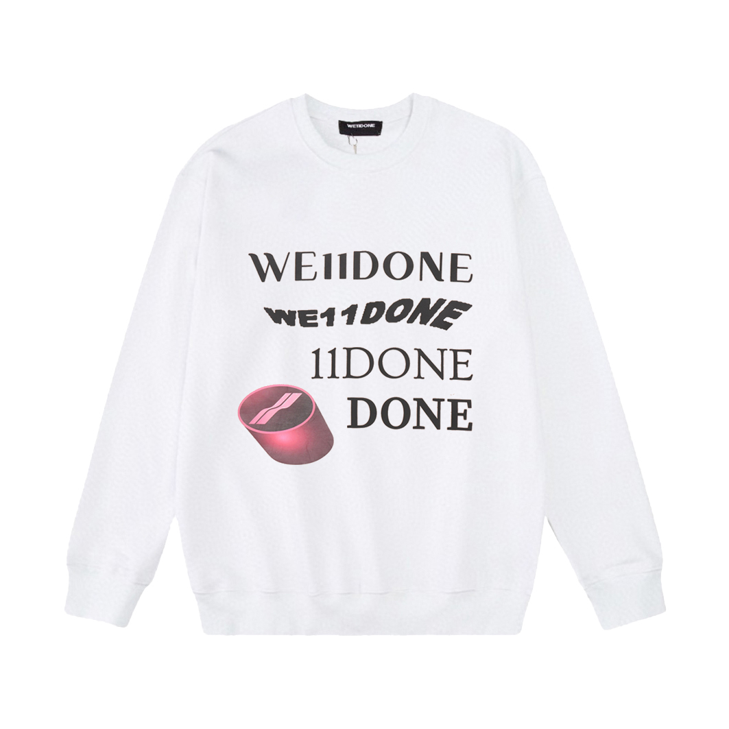 W895#P90💰
▪️WE11DONE  -新款 幻化字母印花高街潮牌美式宽松圆领卫衣男女情侣款

▪️Size：XS、S、M、L

▪️Color：黑色、白色

高版本重磅420g纯棉毛圈面料，配置齐全，全套定制的YUAN版辅料，包装袋原版标签，每个款的编码颜色都和实物对应，原版主唛➕We11吊牌➕防伪洗水唛➕防盗扣➕新款We11包装袋。 妥妥的高版本长袖卫衣。纹理清晰，质感满满，同缸定染1&times;1无色差精密纯棉螺纹，层搭叠穿，自留好货，强烈推荐~所有的辅料全部原版定制，百分百重工好货，精工立体裁剪，宽松的版型，强烈推荐~