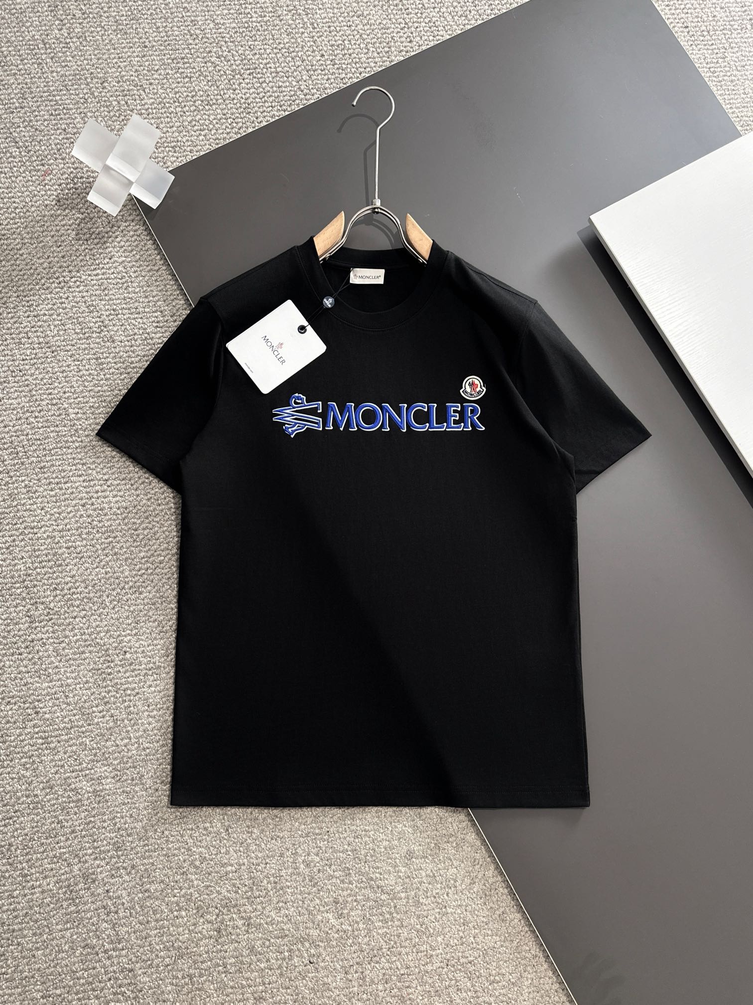 Moncler Clothing T-Shirt Black White Spring/Summer Collection Fashion Short Sleeve