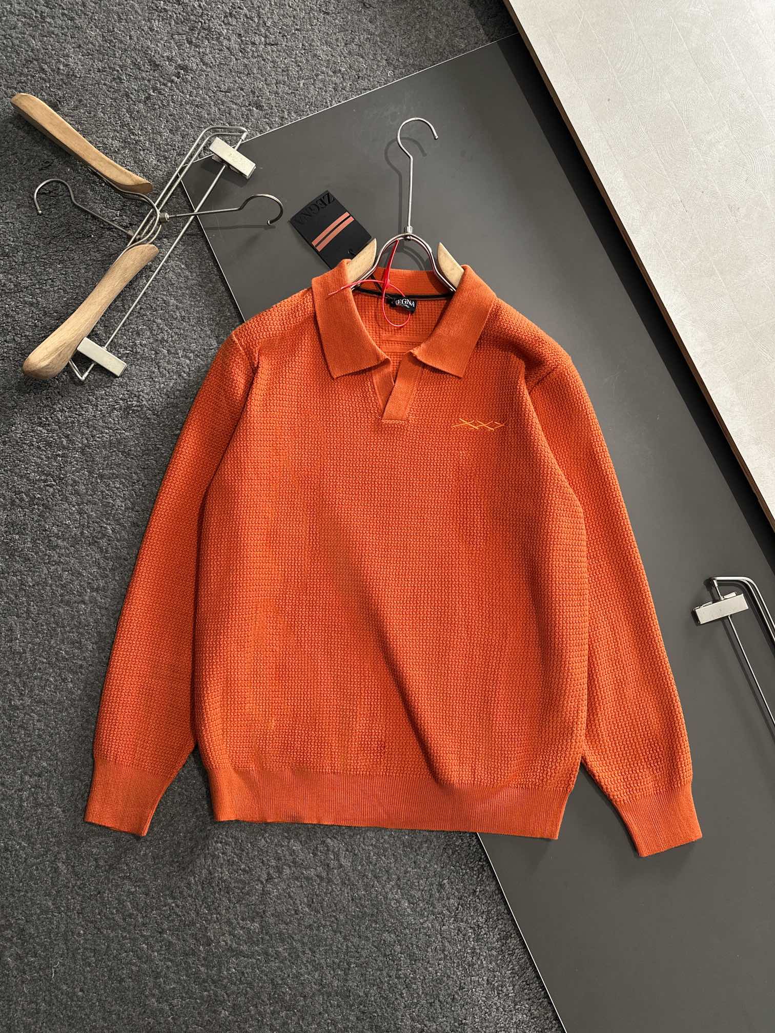 ZG 2026FW秋冬最新三叉绣标男士翻领针织衫毛衣整衣采用菠萝针织法 穿在身上看花纹并不明显近看才能领