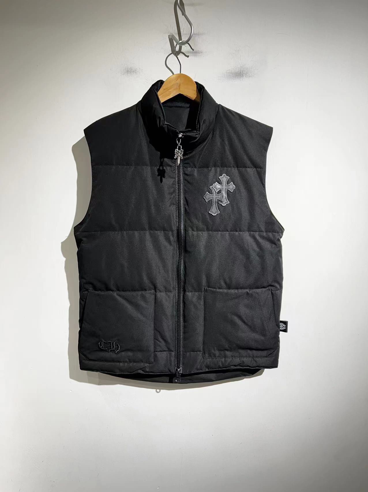 Chrome Hearts Clothing Waistcoats Black White Sewing Genuine Leather Goose Down Long Sleeve