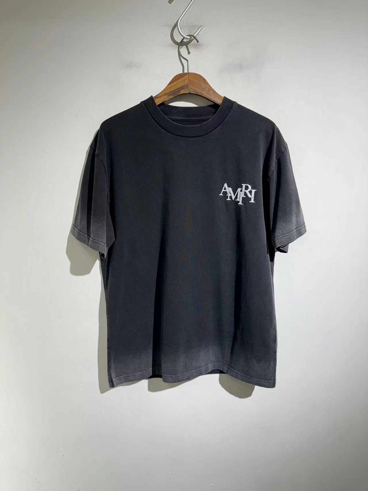 Amiri Kleidung T-Shirt Weiß Stickerei Baumwolle Echtleder Frühling/Sommer Kollektion Vintage Kurzarm