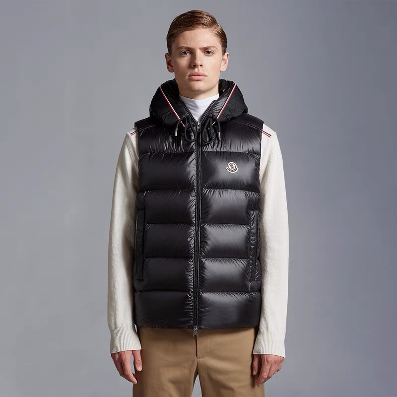 Moncler Ropa Camiseta de tirantes Chaleco Negro Blanco Nylon Plumón de pato blanco Colección otoño – invierno Blusa con capucha