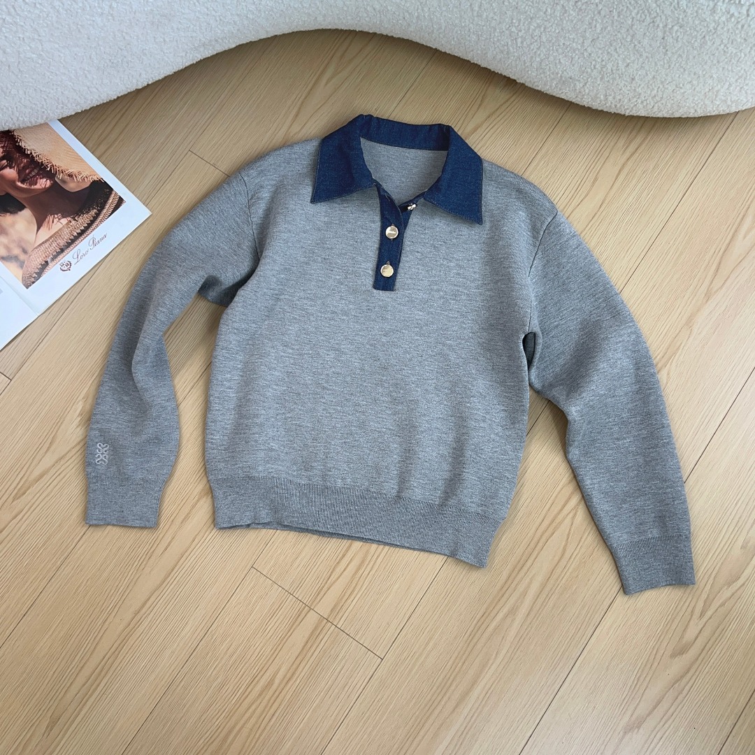 NO:468313,SANDRO 25 early autumn new French denim spliced ​​Polo collar knitted pullover sweater Custom LOGO metal buttons Embroidered S English letters Code sml, Sweaters, alexander wang19860909SANDRO 25早秋新款 法式牛仔拼接Polo领针织套头毛衣 定制LOGO金属纽扣 刺绣S英文字母 码数sml,,sweaters,alexander wang,Women's clothing