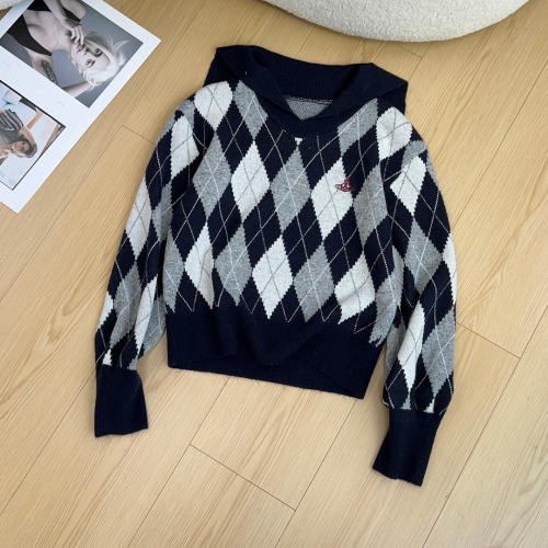 Vivienne Westwood Argyle Knit Sweater College Style Navy Collar 1 Vivienne Westwood Argyle Knit Sweater College Style Navy Collar