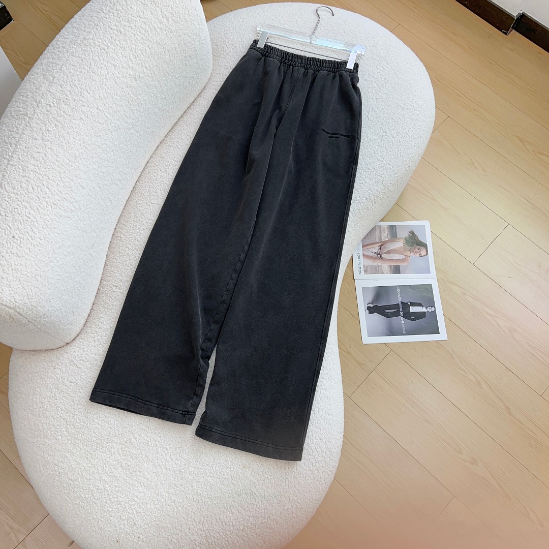 Oversized Wide Leg Washed Black Sweatpants for Women - High Waist Trousers