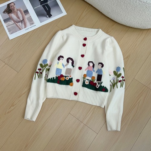 Sea New York Inspired Cartoon Embroidered Cardigan, Hand-Hooked Knit Sweater 1 Sea New York Inspired Cartoon Embroidered Cardigan, Hand-Hooked Knit Sweater