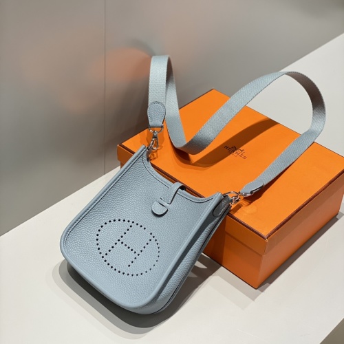 HERMÈS Mini Evelyne Crossbody Bag - Linen Blue Togo Leather, 18cm 1 HERMÈS Mini Evelyne Crossbody Bag - Linen Blue Togo Leather, 18cm