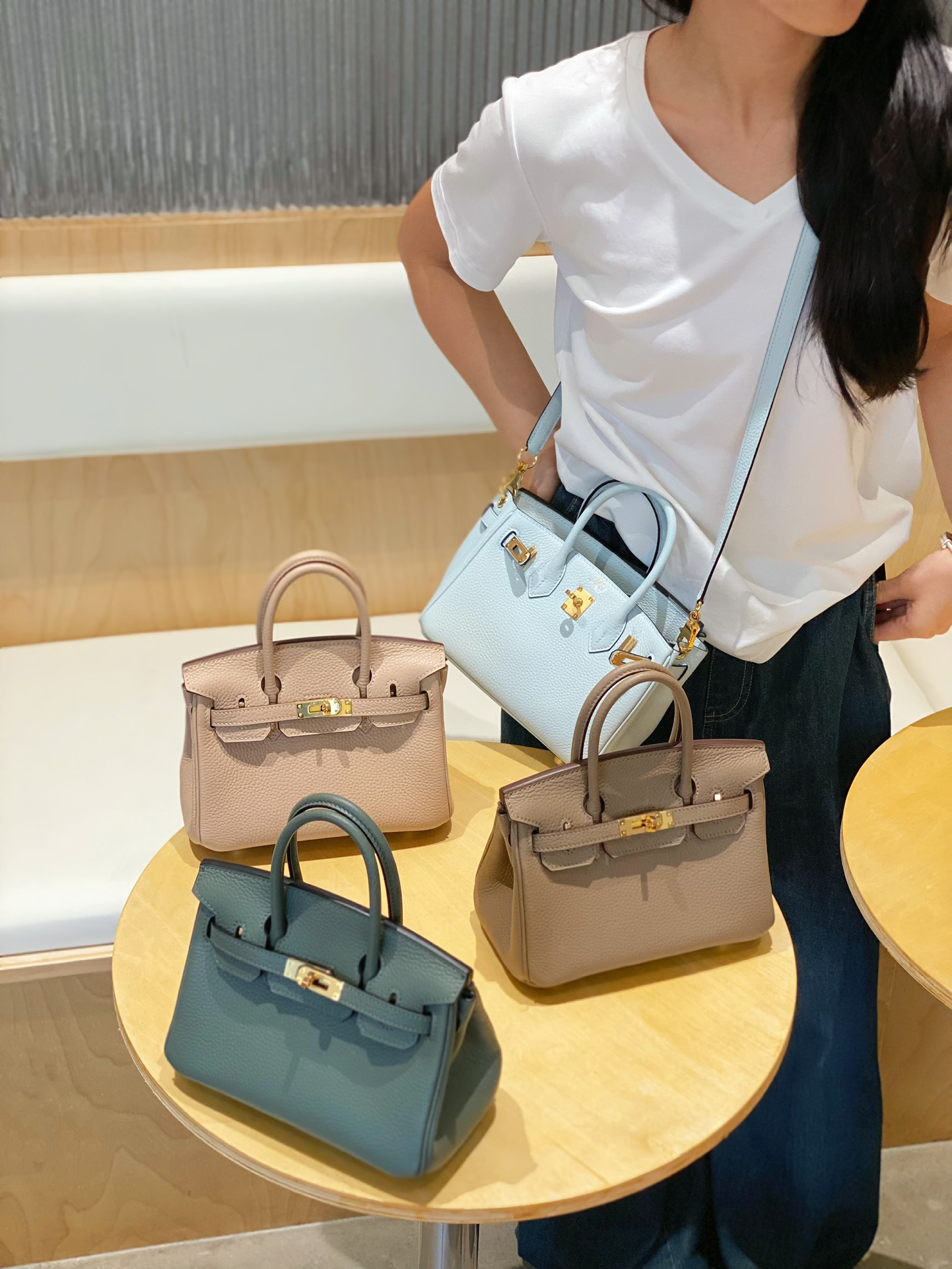 Brand Designer Replica
 Hermes Birkin Bags Handbags Almond Green Apricot Color Blue Grey Platinum Turtle Dove Mini