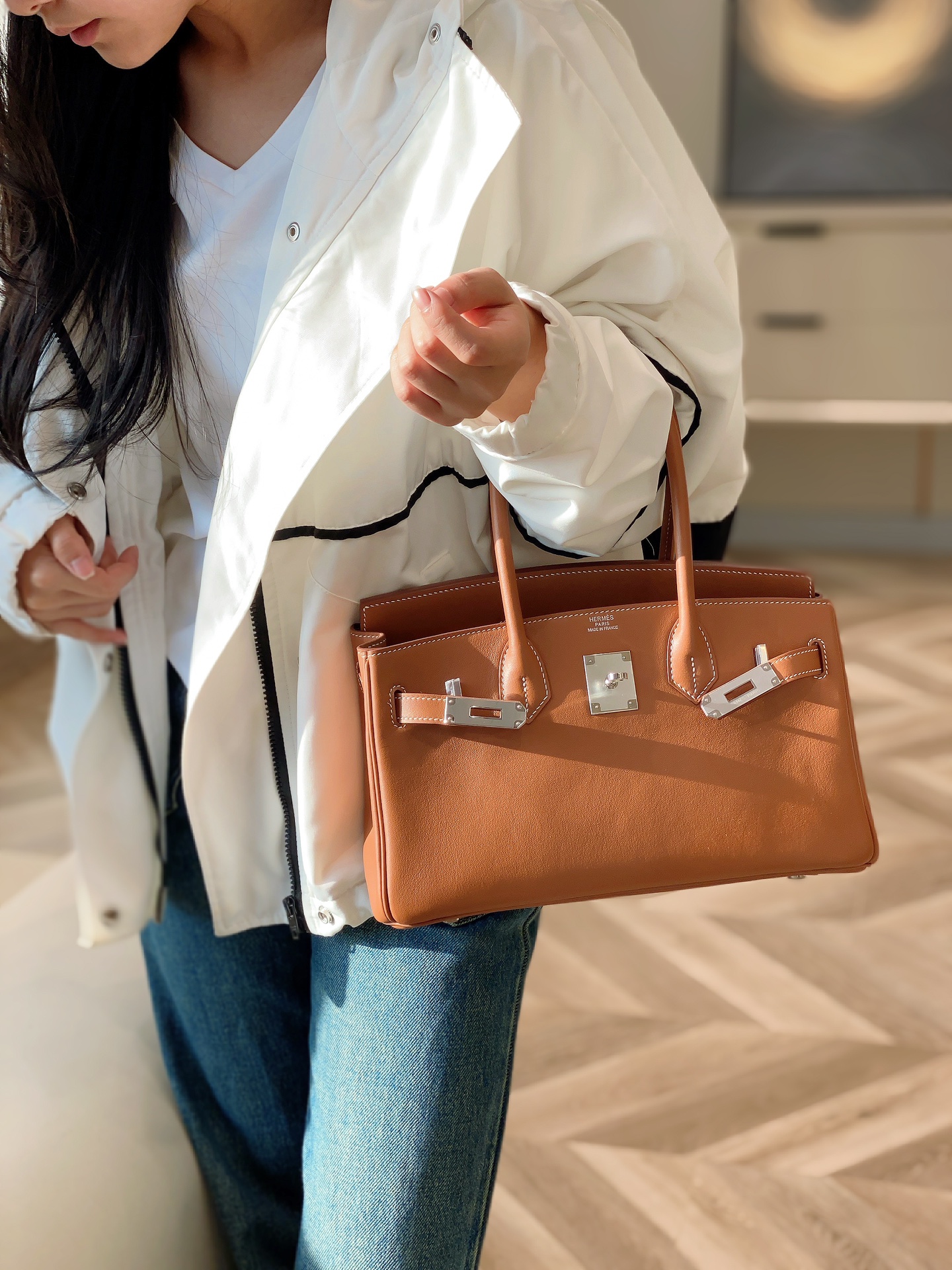 🐎Nuevo Shoulder Birkin Platino 29cm Piel Swift importada de fábrica original [Marrón dorado] Hebilla plateada Foto de …