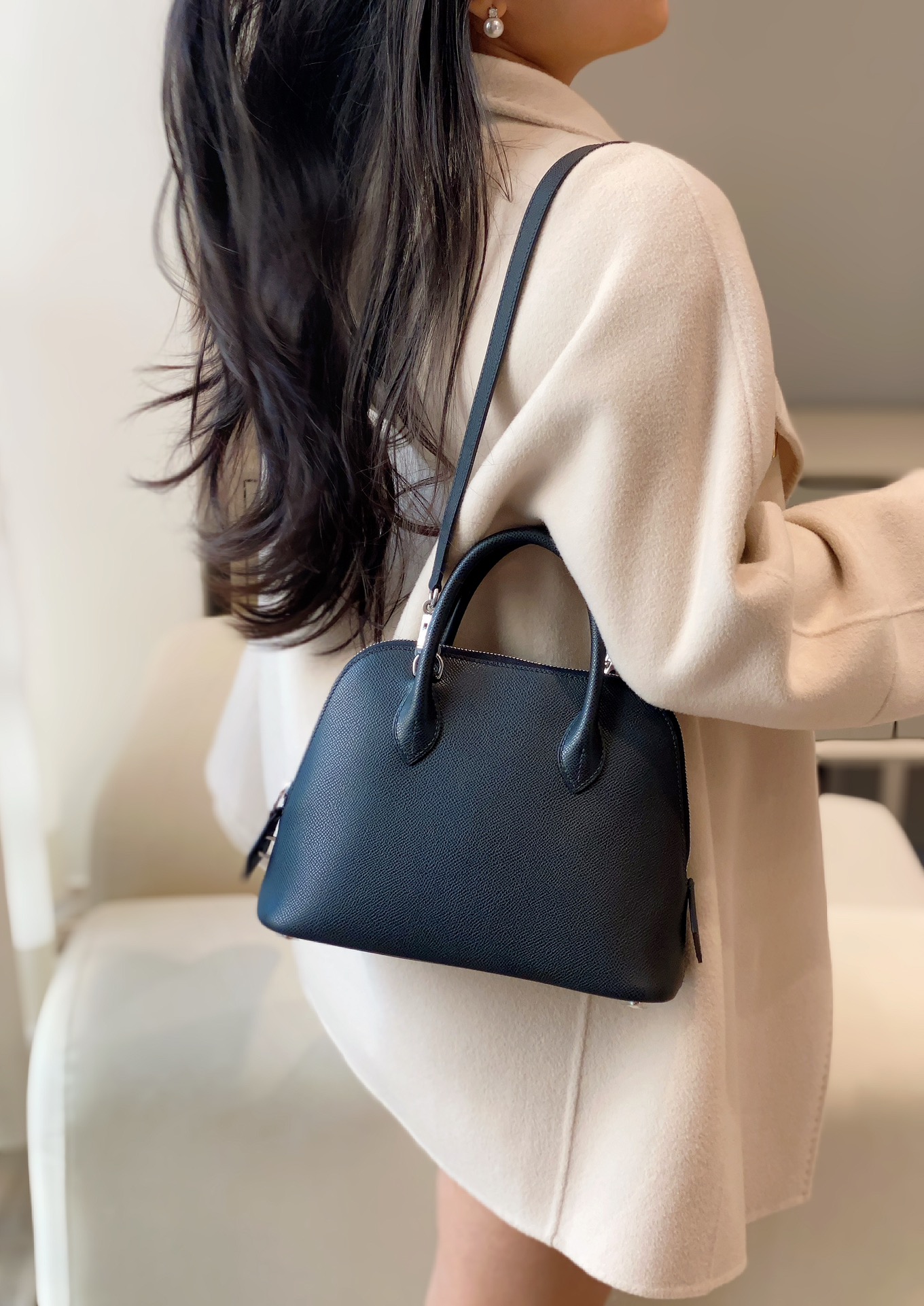 Elegant Dome Satchel Bag with Adjustable Strap - Black and Silver 5 i1731319509 3008 2