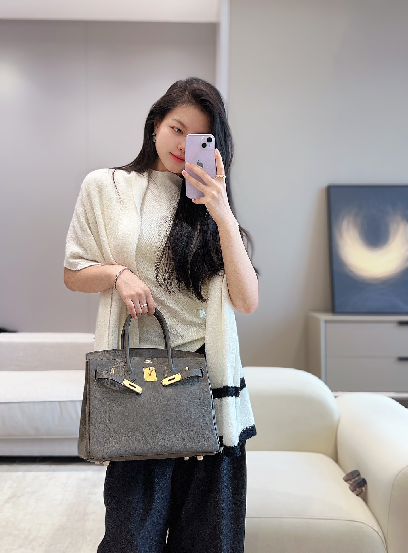 𝐁𝐢𝐫𝐤𝐢𝐧 𝟑𝟎𝐜𝐦
锡器灰.

𝑻𝒐𝒈𝒐 小牛皮·手工制作
独家实拍💛

