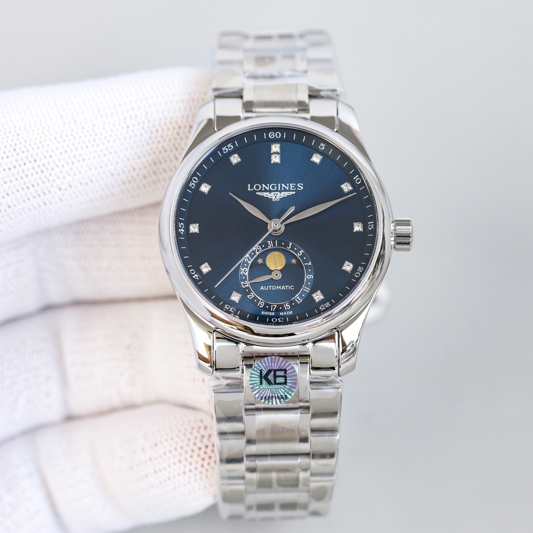 NO:143583,2892 movement: belt (steel belt 50) v9 Sina Qin famous craftsman series women's watch - the moon phase between the wrist, which interprets the noble and elegant women. The diameter of the stainless steel case is 34 mm and the size is moderate. The mother-of-pearl dial uses more elements in women's watches. Longines matches it with 12 diamond hour markers to maximize the charm of women. The small dial at 6 o'clock on the dial displays the moon phase and date, taking into account practicality and romance, exquisite and unique.  1. The back is designed with a 2892 all-in-one precision grinding movement, just like the original 12-position, no fine-adjustment assembly balance wheel, the wearer can enjoy the operation of the movement's beautiful 2 calendar needle function is the same as the genuine product. The fast-adjustment calendar needle is the same as the date, and the running is smooth and not stuck or broken [Strong] 3 [Super Moon Phase] The moon phase display is synchronized with genuine products, gold-plated moon phase, 13 stars 4 baked blue steel pointer, electric white batch flower small seconds 5 original digital dial scan and version, color, 