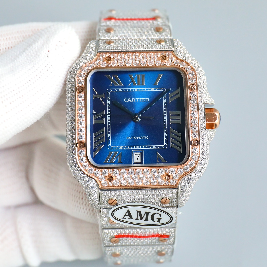 Réplica 1: 1 al por mayor
 Cartier Reloj Azul Blanco Incrustados con diamantes 9015 Movement