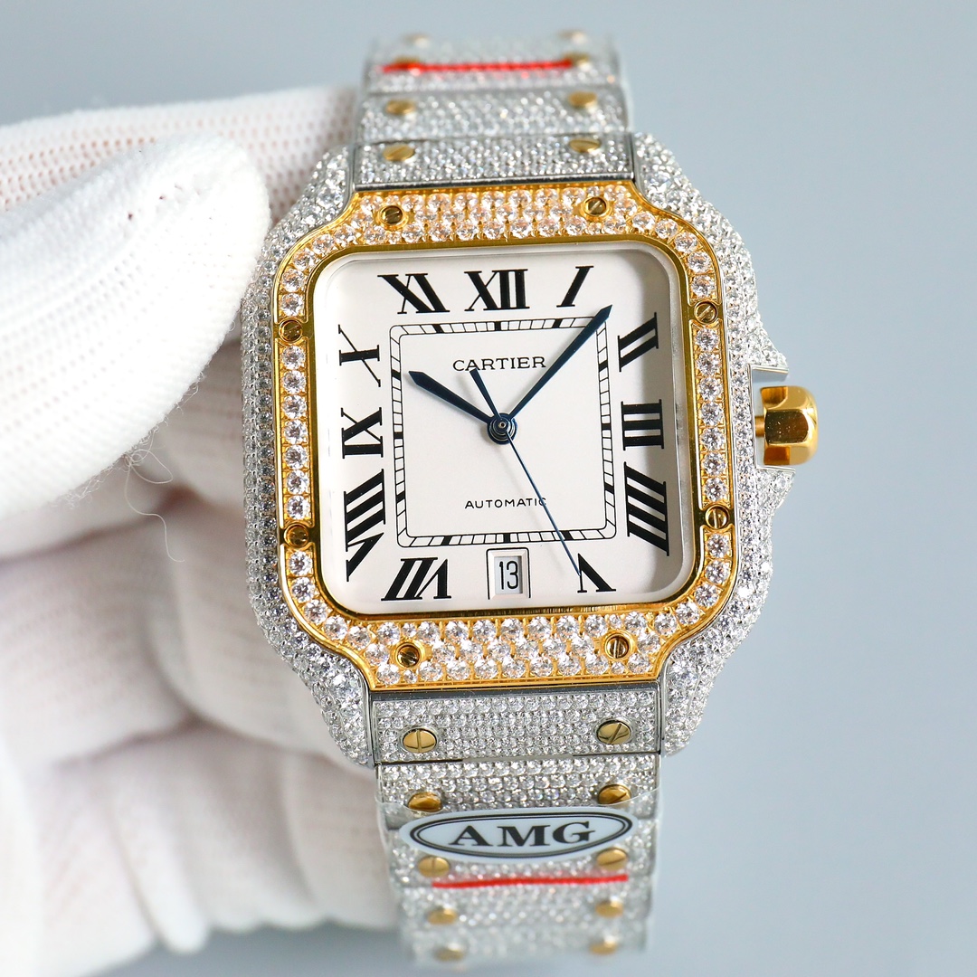 AAA+ réplica
 Cartier Reloj Azul Blanco Incrustados con diamantes 9015 Movement