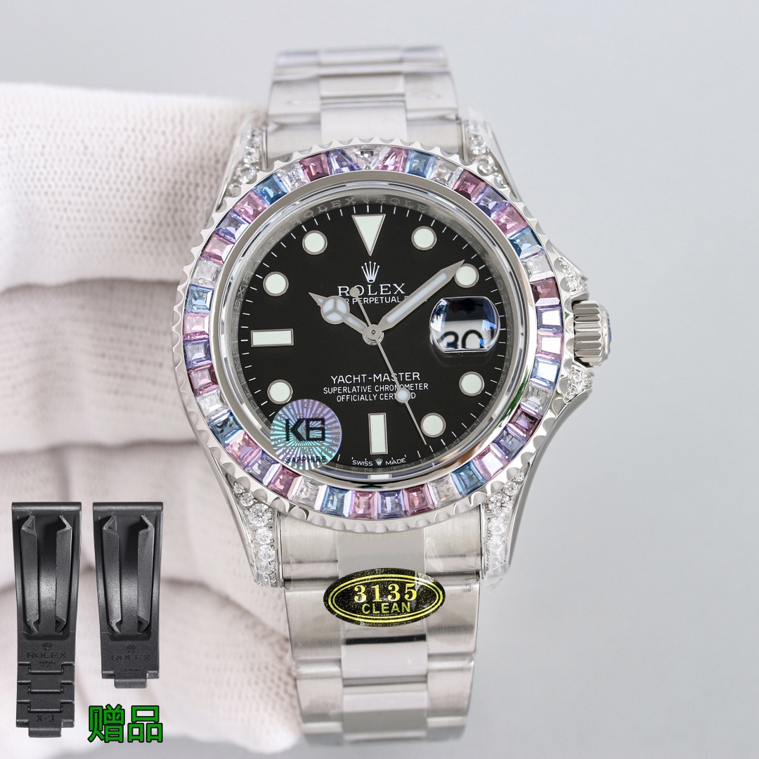 Rolex Yacht Master Watch Blue Pink Red Silver Polishing