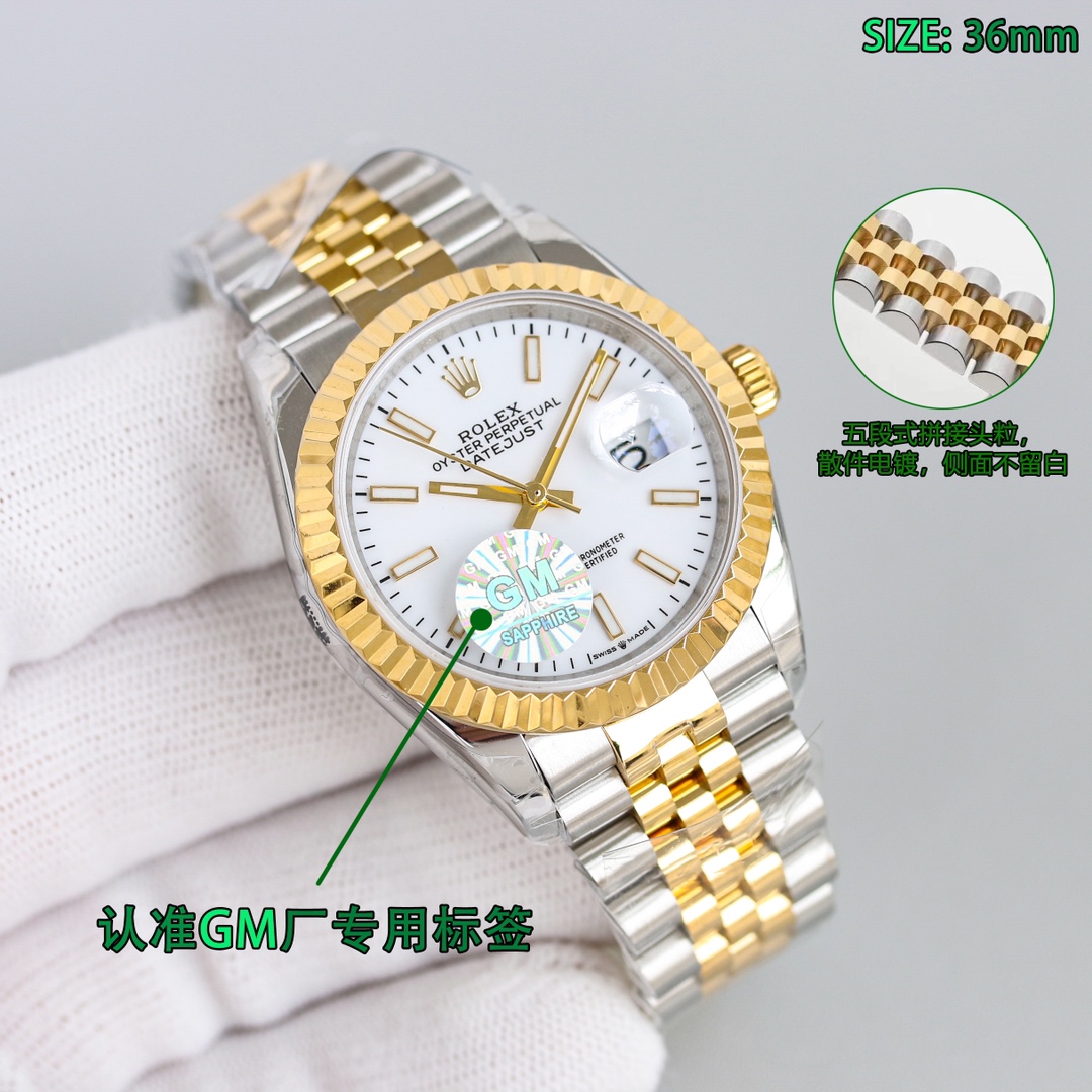 NO:143679,Unified price Latest technology, latest GM factory latest style, latest high-end style, popular style GM factory Rolex 126234 model 36mm log custom version high-quality configuration, Jinjin Wuzhu steel belt, no white on the side, high-end customization, all accessories high-end pairing, pictures and truth, the real thing is more exquisite and elegant, beautiful wearing effect, unique design, latest technology, four codes in one, four codes in one watch, with NFC induction card, achieving four codes in one watch, consistent with one watch, watch code, 5L67K003, watch buckle code, F6U, small wrist gospel, suitable for the public, exquisite and elegant This time, the 36mm log, completely one-to-one opening mold 2836 integrated movement, first blue/black/green  All are genuine molds, following the 41mm log quality foundation launched by Factory C, upgraded to 36mm in diameter, matched with the 2836 integrated movement, with the highest cost-effectiveness. A series of authenticity and false comparisons are introduced in the future. The green log color can be used to refer to the 41mm green authenticity and false comparisons. The case strap is still made of 904L stainless steel, and the gold style is also available on the side without white exposed. The latest version of V3!  Accurate the quality of GM factory, quality assurance, diameter 36MM, latest watch code, 5L67K003, latest watch buckle code, F6U, identify the latest back cover sticker label, four codes in one, with NFC induction card, details determine all quality!  Watch GM label, quality assurance, the most popular palm leaves will be launched in the future, please stay tuned, Rolex19860909统一价 最新技术,GM厂最新款式,,最新高端款式,热门款式GM厂劳力士126234型 36mm日志定制版高品质配置,间金五株钢带,侧面不露白,高端定制,所有配件高端配对,有图有真相,实物更加精致优雅,佩戴效果优美,独特设计,最新技术,四码合一,一表四码,附带NFC感应卡,做到一表四码合一一致,腕表编码,5L67K003,腕表表扣编码,F6U, 小手腕福音,适合大众,精致优雅 本次推出的是36mm日志,完全一比一开模2836一体机机芯 首次出蓝色/黑色/绿色 均为真品开模,沿承之前c厂推出的41mm日志品质基础,升级推出直径36mm,搭配2836一体机机芯,最高性价比 后续推出一系列真假对比,绿色日志颜色可以参考41mm绿色真假对比.表壳表带依旧采用904L精钢材质,间金款式也有侧面不露白款式,V3最新版本！ 认准GM厂品质,品质保证,直径36MM,腕表最新编码,5L67K003,最新腕表表扣编码,F6U,认准最新后盖贴纸标签,四码合一一致,附带NFC感应卡片,细节决定一切品质！腕表GM标签,品质保证 后续还会推出最热门的棕榈叶敬请期待,,rolex,Watch
