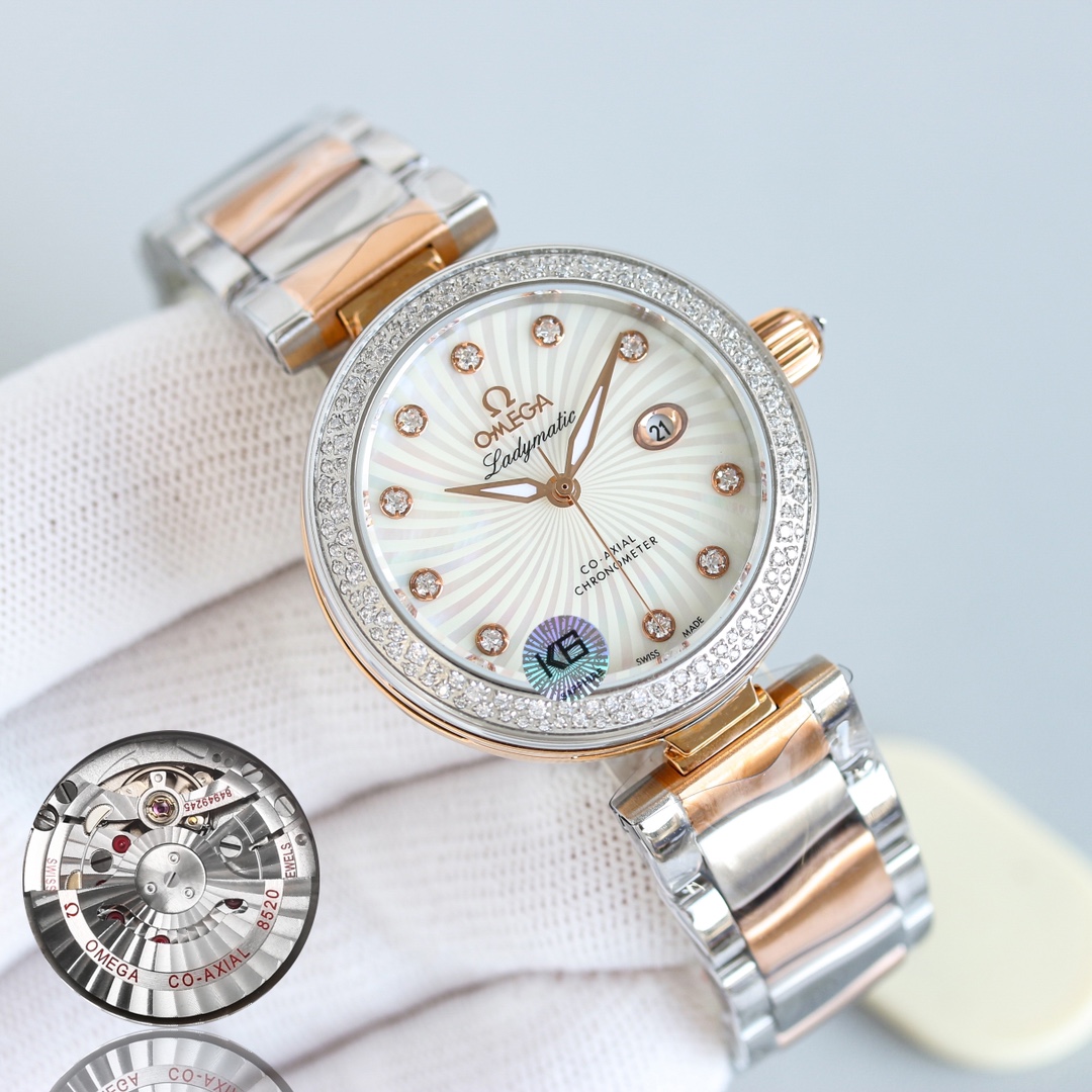 NO:384074,Production of TW White Steel Gold (with diamond plus 50) TW Factory Boutique V4 Edition Omega Drift LADYMATIC Bird's Nest Series Women's Mechanical Watch OE1 endorsed by Nicole Kidman Equipped with Cal./8521 coaxial automatic mechanical movement Front and rear sapphire mirror, colored mother of pearl dial, original 1:1 mold opening The only one in the market to carry the original structural bulk assembly, size 34mm*12mm The best luxury recommendation for gifts, please be sure of TW's exclusive quality, omega19860909TW 出品 白钢 金（带钻加50） TW Factory 精品 V4版 欧米茄 碟飞LADYMATIC鸟巢系列女士机械腕表OE1 妮可基德曼代言 搭载Cal./8521同轴自动机械机芯 前后蓝宝石镜面,彩色珍珠贝母表盘,原版1:1开模 市场唯一一家跟足原装结构散件拼装,尺寸34mm*12mm 送礼最佳奢华推荐请认准TW独家品质,,omega,Watch