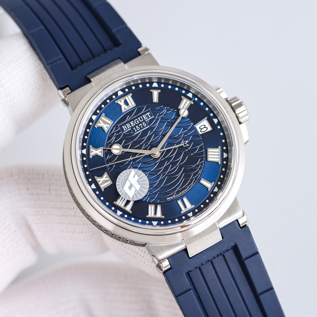 Breguet Marine steel case, blue bezel, blue dial, blue rubber strap 40mm Men's Automatic