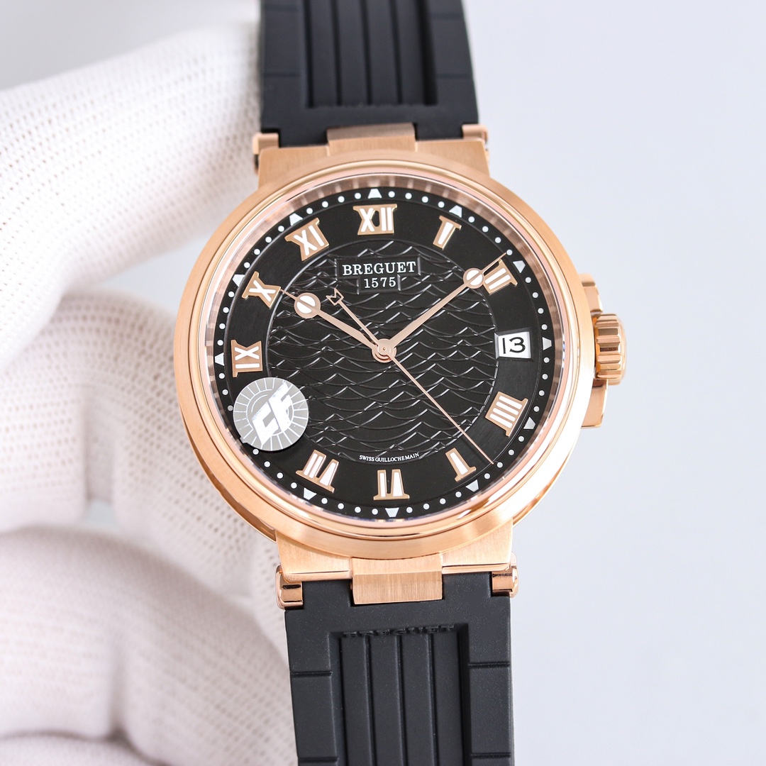 Breguet Marine rose gold case, blue bezel / dial, blue rubber strap 40mm Men's Automatic
