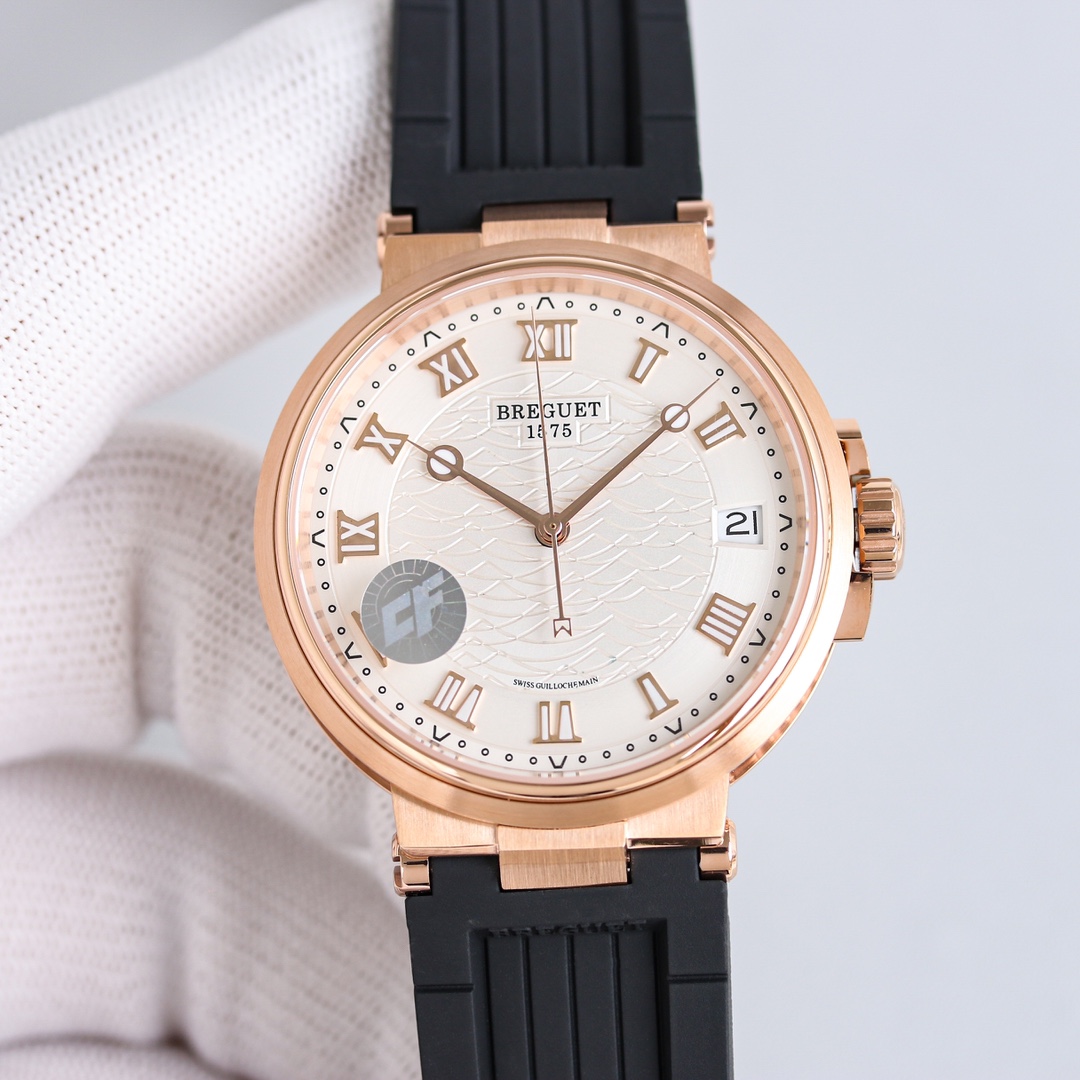 Breguet Marine rose gold case, blue bezel / dial, blue rubber strap 40mm Men's Automatic