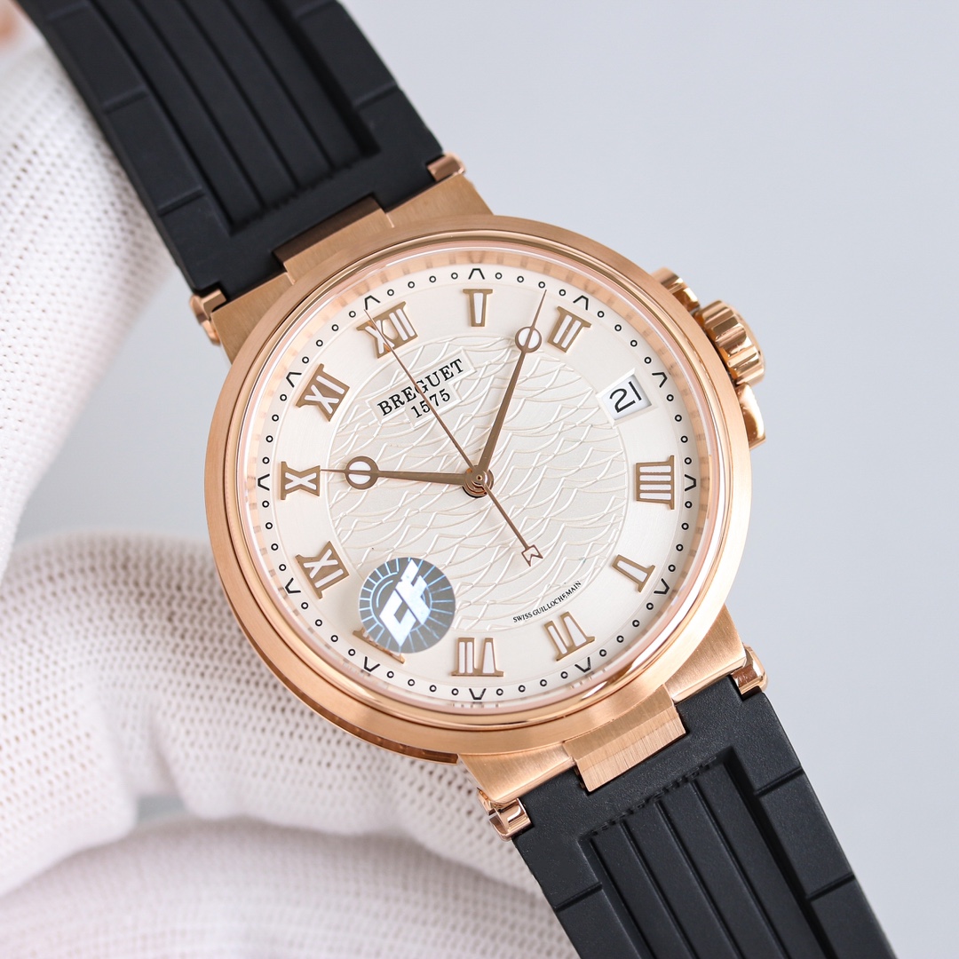 Breguet Marine rose gold case, blue bezel / dial, blue rubber strap 40mm Men's Automatic