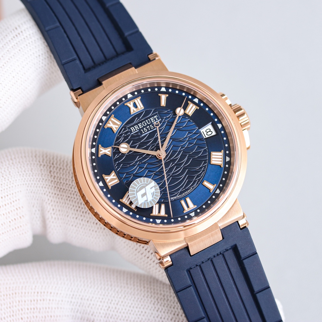 Breguet Marine rose gold case, blue bezel / dial, blue rubber strap 40mm Men's Automatic