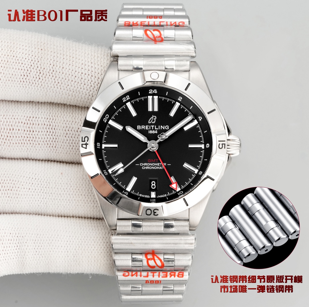 NO:158708,Factory B01 - Chronomat Automatic GMT 40 (Chronomat Automatic GMT 40) with dual time zone display, combining a relaxed and leisurely aesthetic temperament, and is a travel-on exclusive watch. The subtle dial color, coupled with a steel case and bracelet, perfectly integrates any dressing scene. At the same time, the same color 24-hour scale highlights the extraordinary charm of the red second time zone pointer. Recognizes the exclusive steel belt, high-cost open mold original bullet link steel belt, different from other ordinary steel belts in the market, truly original super replica, tom ford, breitling19860909B01厂-百年灵机械计时双时区自动机械腕表40（Chronomat Automatic GMT 40）带双时区显示,兼具轻松闲适的美学气质,堪为旅行专属腕表.微妙的表盘色彩,再配以精钢表壳和表链,完美融入任何穿搭场景.同时,同色调24小时刻度,凸显红色第二时区指针的非凡魅力 认准独家钢带,高成本开模原装子弹链钢带,区别市场其他普通钢带,真正原版超级复刻,,tom ford,breitling,Watch
