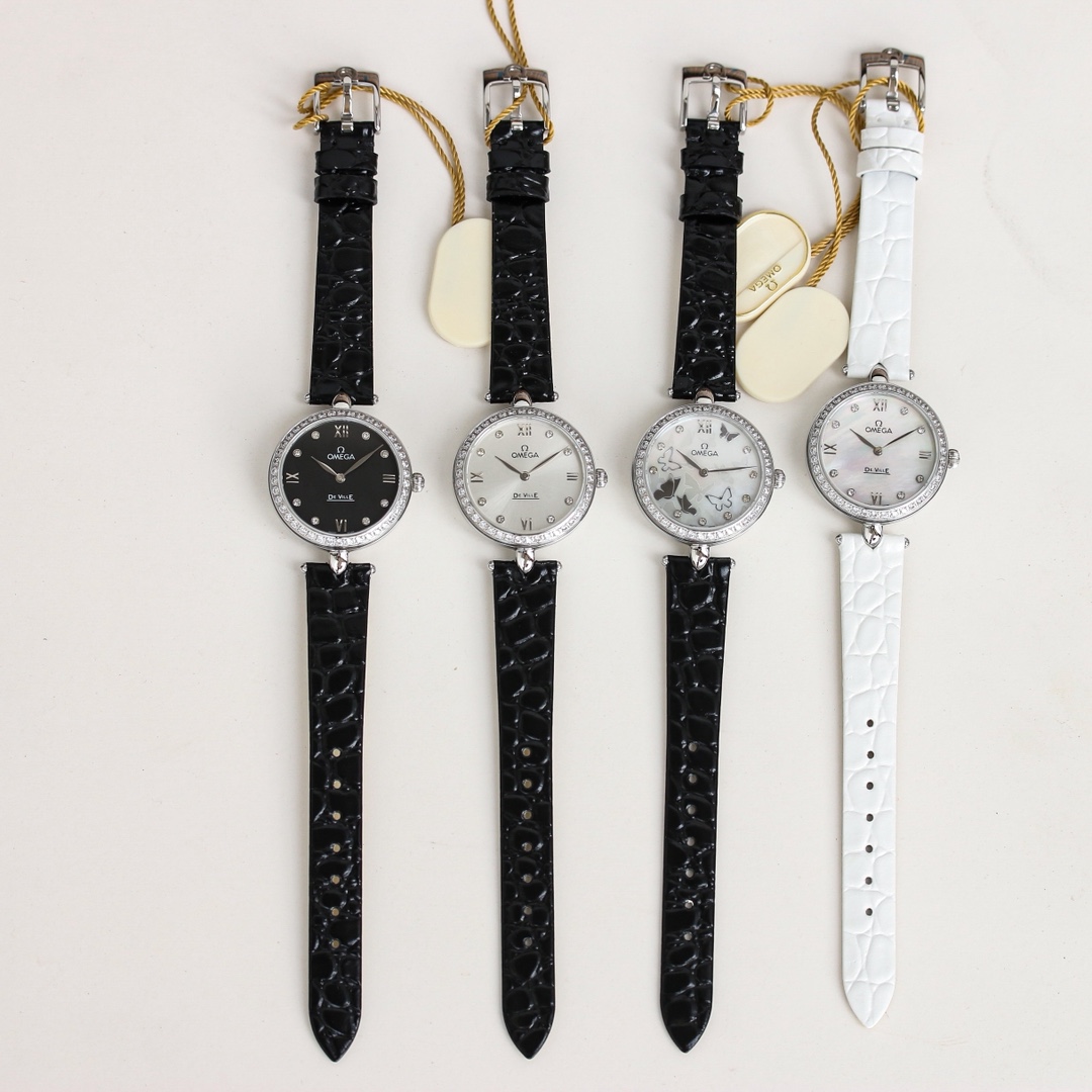 Montre Omega De Ville Dewdrop pour femme, cadran 32mm, bracelet en cuir