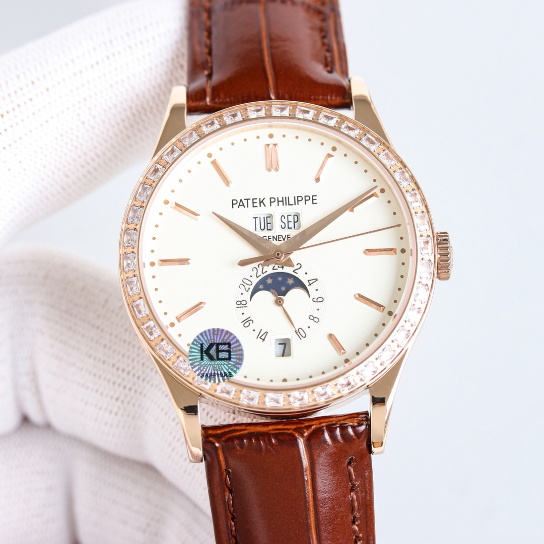 ساعة Patek Philippe معقدة الوظائف مرصعة بألماس سواروفسكي، 38 مم