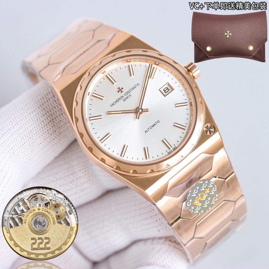 NO:391654,VC+ Factory Vacheron Constantin Historical Works Series of iconic luxury sports watches to commemorate the 222nd anniversary of the brand's establishment. The case size is 37MM X8MM barrel-shaped with three-part structure, making the whole not small. The grooved large gear bezel and the Malta cross logo at 5 o'clock show its noble atmosphere. The dial is gold, rose gold, brushed silver and brushed gray with metal brushed strip hour markers and rod-shaped hands with luminous coating, retaining the most classic two-handed movement. The movement is changed to Vacheron Constantin's own/2 movement. The components from plywood to steel wheels are carefully decorated, and the automatic swing is plated with 22k gold and engraved in 222 fonts. The strap uses an integrated hexagonal central link to make the whole watch more angular, while not losing the timeless and elegant beauty., vacheron, gold19860909VC+工厂 江诗丹顿 历史名作 系列标志性豪华运动型腕表以纪念品牌成立222周年. 表壳尺寸37MM X8MM酒桶形采用三部分结构让整体并不显小,凹槽大齿轮表圈搭配5点钟位置的马耳他十字标志尽显其尊贵气息 表盘金色.玫瑰金.拉丝银及拉丝灰搭配金属拉丝附有夜光涂层的条形时标及棒状指针,保留最经典的二针 机芯改江诗丹顿自产/2机芯.从夹板到钢轮等部件均精工装饰,自动摆坨更是镀有22k黄金并篆刻222字体 表带采用一体式六边型中央链节让整表更显棱角分明,同时又不失隽永优雅的美感,,vacheron,gold,Watch
