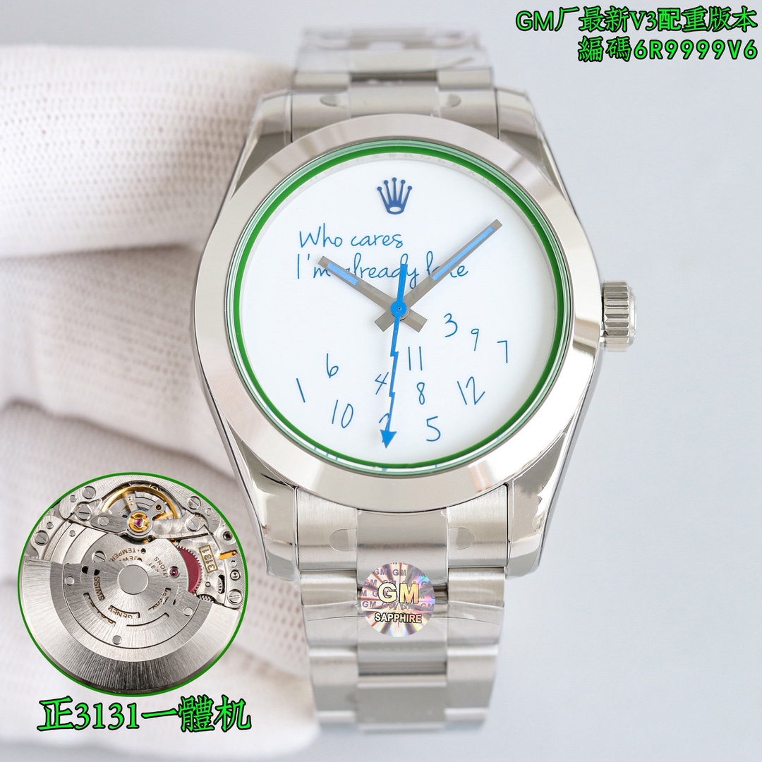 NO:391647,GM factory Produced by GM log 'Lightning' blue surface, black surface, white surface, digital surface, GM factory, ROLEX Rolex GM magnetic MILGAUSS series, three-code in one, with NFC induction!  Quality assurance!  116400 Lightning Needle Green Glass 904L Highest Version, Blue Disk Green Disk White Disk Black Disk!  Antimagnetic double bottom cover!  Synchronous green material sapphire glass, custom-made new solid needle shaft 3131 integrated movement, size 40mm, Oyster steel forged steel watch case, belongs to 904L steel, this super alloy is widely used in high-tech, aviation and chemical industry, so it must have high corrosion resistance. Oyster steel is not only very durable and easy to polish, but its beauty remains unabated even in the most extreme environments. Electric blue dial, green sapphire glass mirror and electric blue dial, which complement the iconic lightning-shaped second hand. Rolex Milgauss - pays tribute to science!  The three-code 6R9999V6 is a watch code, with NFC induction card, original version, produced by GM factory, shipment and real photos. Please refer to the best luxury gift for GM factory, exclusive quality, rolex19860909GM厂 出品  GM日志“闪电”蓝面 黑面 白面 数字面 GM厂,ROLEX 劳力士 格磁MILGAUSS系列,三码合一,附带NFC感应！品质保证！116400闪电针 绿玻璃904L最高版本,蓝盘 绿盘 白盘 黑盘！防磁双重底盖！ 同步绿色材料蓝宝石玻璃,定制全新的实心针轴3131一体机芯 尺寸40mm,采用蚝式钢锻造钢腕表表壳,属904L钢一类,这种超合金广泛用于高科技、航空及化工,故必然具备高抗腐蚀性.蚝式钢不仅非常耐用且易于磨光,即使在最极端的环境,其美态依然不减.电光蓝色表盘,绿色蓝宝石玻璃镜面配搭电光蓝色表盘,与标志性的闪电形秒针相映成趣.劳力士Milgauss——向科学致敬！认准腕表编码6R9999V6三码合一,附带NFC感应卡,对版原装,GM厂出品,出货实拍 送礼最佳奢华推荐请认准GM厂,独家品质,,rolex,Watch