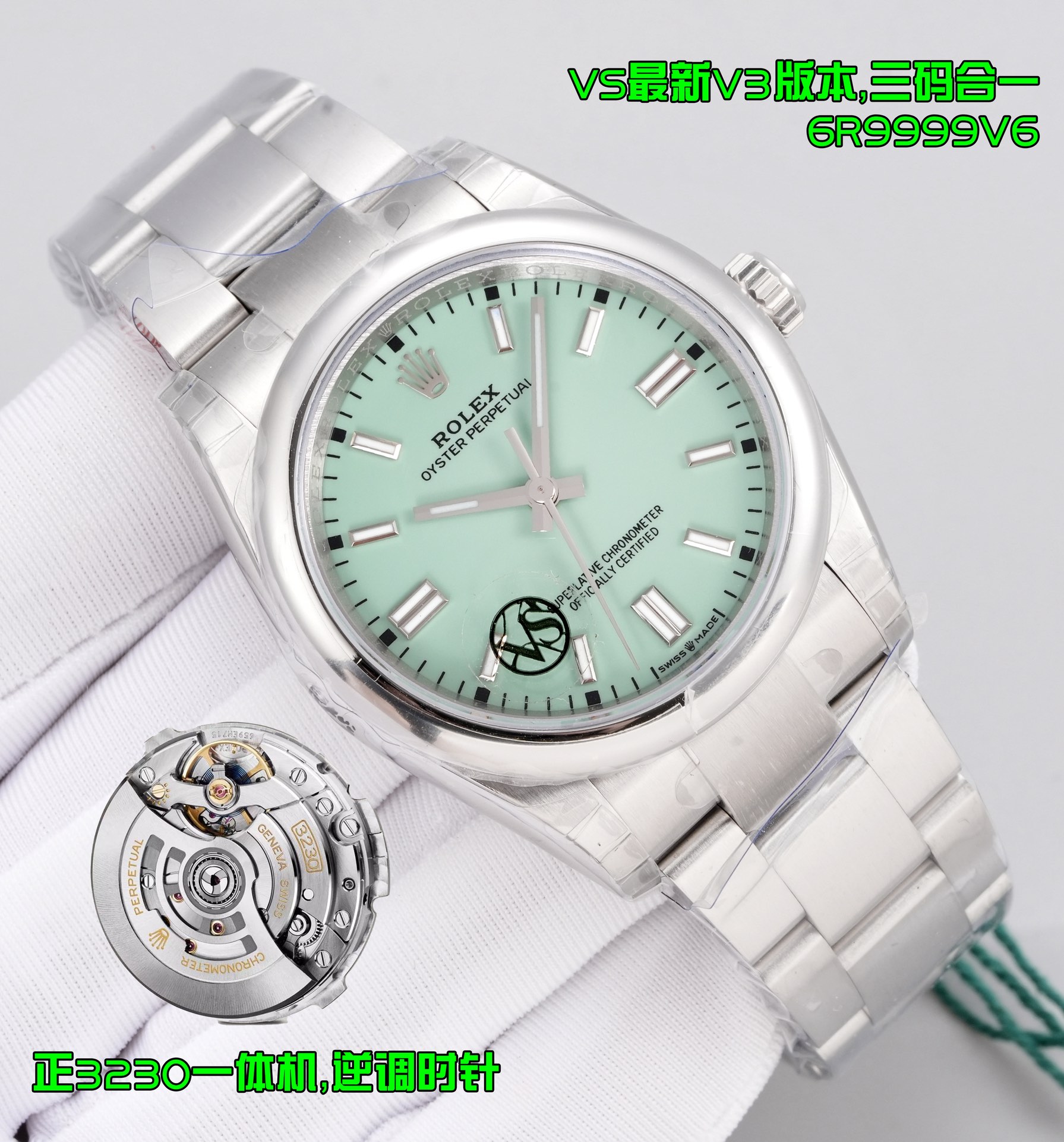 NO:383941,Unified VS factory Oyster Permanent 126000 movement shipped. The correct watch code 6R9999V6 comes with an NFC induction card, three-code combined diameter 36mm watch button code 5ZS, oblique edges and corners, and the details are full. It uses a positive integrated movement!  The first-speed movement has no calendar neutral position, the literal color and the original color have no color difference, and is grinded with a beveled Ding design. The top-level technology printing technology in the literal industry, the original uniform super three-dimensional pointer has no burrs, and seven original color dials are available!  Top-notch workmanship, excellent quality!  Deep restore, similar to Zp to up to 98!  Together, 'One and Forever' This time, the 36mm permanent movement is equipped with a movement, which is completely one-to-one with a mold opening. Then there is a comparison of authenticity and falsehood. All accessories are extremely similar, especially Tiffany Blue, which costs nearly 200,000 yuan to disassemble one-to-one. Familiar watch friends know that the price of the same silver-faced authentic product is only about 50,000 yuan, but Tiffany Blue was once priced to 200,000 yuan due to the special color matching. The pursuit of details by the factory is obvious to everyone. The logo on the watch buckle is also a major breakthrough in the craftsmanship. CNC engraving, regular shape and bright light treatment on the inside. Luminous powder is made of original SL  Blue luminous powder, so it is accompanied by roughness and black spots to special features. Watch friends who have played or seen it should not be too unfamiliar with it. This is already a unique attribute of Rolex. Identify the latest watch in VS factory, code 6R9999V6, three-code in one, with NFC sensing card, diameter 36mm, latest watch, coding code 5ZS, quality assurance, tiffany, rolex,19860909统一VS厂蚝式恒动126000 机芯出货 认准腕表编码6R9999V6附带NFC感应卡,三码合一直径36mm腕表扣码5ZS,斜边凌角边面钉,细节拉满 采用正一体机芯！一档机芯没有日历空档位,字面颜色和原装没色差,采用斜角丁设计精工打磨,字面业内顶端技术印刷技术,原装一致超立体指针无毛边,七种原装彩色表盘可选！ 顶级做工,品质超绝！ 深度还原,与Zp相似高达98！一起“一劳永逸” 本次36mm恒动搭载机芯 完全一比一开模 随后附上真假对比 所有配件相似度极高,特别是蒂芙尼蓝色 花费近20w元一比一拆解 .熟悉的表友都知道,同款银面真品价格才5w左右,但是蒂芙尼蓝因为配色的特殊性 价格一度被炒到20w+VS厂对于细节的追求大家有目共睹.表扣上的logo也是工艺的一大突破.cnc雕刻,形状规整 并且内侧伴有亮光处理. 夜光粉使用原厂sl blue夜光粉,所以伴随粗糙以及黑点到特殊性.玩过或者见过的表友应该都不会太陌生.这已经是劳力士特有的属性.认准VS厂最新腕表,编码6R9999V6,三码合一,附带NFC感应卡,直径36mm,最新腕表,扣码5ZS,品质保证,,tiffany,rolex,Watch