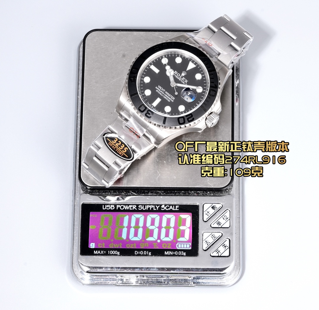NO:726755,QF Factory 226627 is the first grade five titanium alloy yacht with a ceramic tube inserted into the strap!  !  !  Ceramic tube!  !  !  Ceramic tube!  Watch code, 274RL916, watch buckle code, Y8C, look for C factory watch film GT4, original factory version protective film!  Paired with the all-in-one machine, it can adjust the clock counterclockwise and adjust the calendar!  Matched version!  The clean factory purchased 226627 in June and developed it for nearly a year, and finally developed a titanium alloy yacht. For Rolex, the use of titanium alloy is absolutely unprecedented. At the same time, it also chose grade five titanium alloy (a special material widely used in aviation/medical) very strictly. Rolex always likes to do things with residual performance. For example, if PP uses 316, Rolex will be unique and use 904L.  Of course, the biggest difficulty in development is that clean also uses the same fifth-grade titanium alloy, which can be detected by spectrometer, and the titanium alloy grade can also be distinguished by color. If you are interested, you can search for relevant knowledge on your own. As a not-so-popular style, yachts must try their best to perfectly demonstrate the fifth-grade titanium alloy craftsmanship, and it is also the attitude of QF factory watchmaking. The weight of the watch head is consistent with the original product, 57g. Exactly. The original strap is 49g clean: 52g  Because clean has a film, the actual difference between the two is about 2g. Look for the QF factory genuine titanium case version, watch code, 274RL916, watch buckle code, Y8C, watch weight, 109 grams. Because we develop the buckle part, the original Rolex solder joint is not tight enough and there may be a risk of falling off. So clean reinforced this part. Of course, the overall difference is 2-3g, which is almost invisible on the wrist. The brushed case and strap are also almost the same. Ceramic ring  The straps, literal hands, and hands are all things that Clean can handle. After all, the yacht models already on sale are also the leaders in the industry. The material cost has increased, including the grinding and processing of grade five titanium alloy, which is much more difficult than ordinary metal materials, so the price will be several hundred yuan more. I hope watch friends can understand. QF's rigorous attitude towards watchmaking also hopes to be recognized by everyone.,,rolex19860909QF厂226627 五级钛合金游艇 首家 表带穿插陶瓷管！！！陶瓷管！！！陶瓷管！腕表编码,274RL916,腕表扣码,Y8C,认准C厂表膜GT4,原厂对版保护膜！搭配正一体机,逆调时针,可回调日历！对版版本！ clean厂于.06月购买226627开发近一年,终于把钛合金游艇开发出来,对于劳力士而言,使用钛合金绝对是前所未有,同时也非常严苛的选择了五级钛合金(广泛应用于航空/医疗的特殊材料),劳力士总是爱干些性能剩余的事情,例如,pp用316,劳力士就要独树一帜,用904L. 当然了,开发的最大难度,clean也使用了同样的五级钛合金,可以通过光谱仪检测,同时也可以通过颜色来区分钛合金等级.有兴趣的可以自己搜索相关知识. 游艇作为一个并不太热门的款式,也要尽力去完美的展现五级钛合金工艺,同时也是QF厂制表的态度. 表头重量和真品一致均为57g.分毫不差. 表带真品为49g clean:52g 因为clean有贴膜,实际两者相差2g左右. 认准QF厂正钛壳版本,腕表编码,274RL916,腕表扣码,Y8C,腕表重量,109克 因为我们发展表扣部分 劳力士原厂焊接点不够紧实,可能有脱落风险.所以clean在这个部分加固了一下. 当然了 整体相差2-3g 手腕几乎是感觉不出来的. 表壳 表带 拉丝 也是几乎一致. 陶瓷圈 表带 字面 指针这些,对于clean来说也是手拿把掐啦,毕竟已经在售的游艇款式,也是行业的翘楚. 在材料成本上有所增加,包括这个五级钛合金打磨加工也是比一般金属材料要困难的多,所以售价会多出几百元人民币,希望表友可以理解. QF对于制表严谨的态度也希望得到大家的认可.,,rolex,Watch
