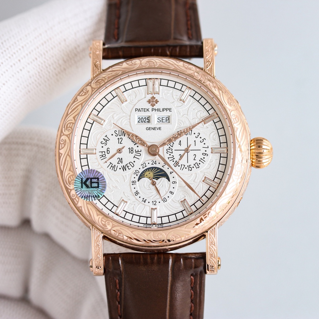 NO:727144,White shell, gold shell [Rose][Rose] [Iron-marked silver hook, vigorous and powerful] High-looking new product, simple, retro, and exquisite craftsmanship!  The best collection of the year - Patek Philippe Classic Super Complex Multi-Function Perpetual Calendar Function Watch. The team spent more than two years carefully designing it, regardless of cost, daring to be the first, striving for perfection, overcoming many difficulties, and breaking through multi-layered technical bottlenecks. The movement model is CH 29-upgraded version, with stable quality!  The 6 o'clock position on the dial is the moon phase display and date division. All the perpetual calendar signs are very good and can be read at a glance. The imitation 324 S Q self-winding movement is built inside, which is a hardcover version of the 324 self-winding legendary movement. [Strap] Classic Italian calfskin strap with clear texture and good texture. Paired with the top Patek Philippe lantern buckle on the market, it is universal and original without pressure.  The elegant Calatrava carved case is very personalized. The 42 mm diameter is suitable for popular male hands and is consistent with the counter. It can be used for both business and leisure. Big factory quality!  Welcome to reprint!  ,,patek philippe,cowhide19860909白壳 金壳 [玫瑰][玫瑰]【铁划银钩 苍劲有力】高颜值新品 古朴.复古.精湛的工艺！ 年度最佳典藏之作——百达翡丽古典超级复杂多功能 万年历功能腕表 团队历时两年多精心设计,不计成本,敢为人先,力求完美,克服重重难关,突破多层技术瓶颈,机芯型号为CH 29- 升级版,质量稳定！表盘6点位置是月相显示和日期分拨.所有的万年历标志都很好,一眼就能读懂.内里搭置了仿324 S Q 自动上链机芯,是 324 自动上条传奇机芯的精装版本.【表带】经典意大利小牛皮表带,纹路清晰,质感好.搭配圈市面最顶级的百达翡丽灯笼表扣,通用原装无压力. 优雅的Calatrava雕花表壳极具个性,42毫米的表径适配大众男性手寸,与专柜一致,非常商务可亦休闲.大厂品质！欢迎转载！,,patek philippe,cowhide,Watch