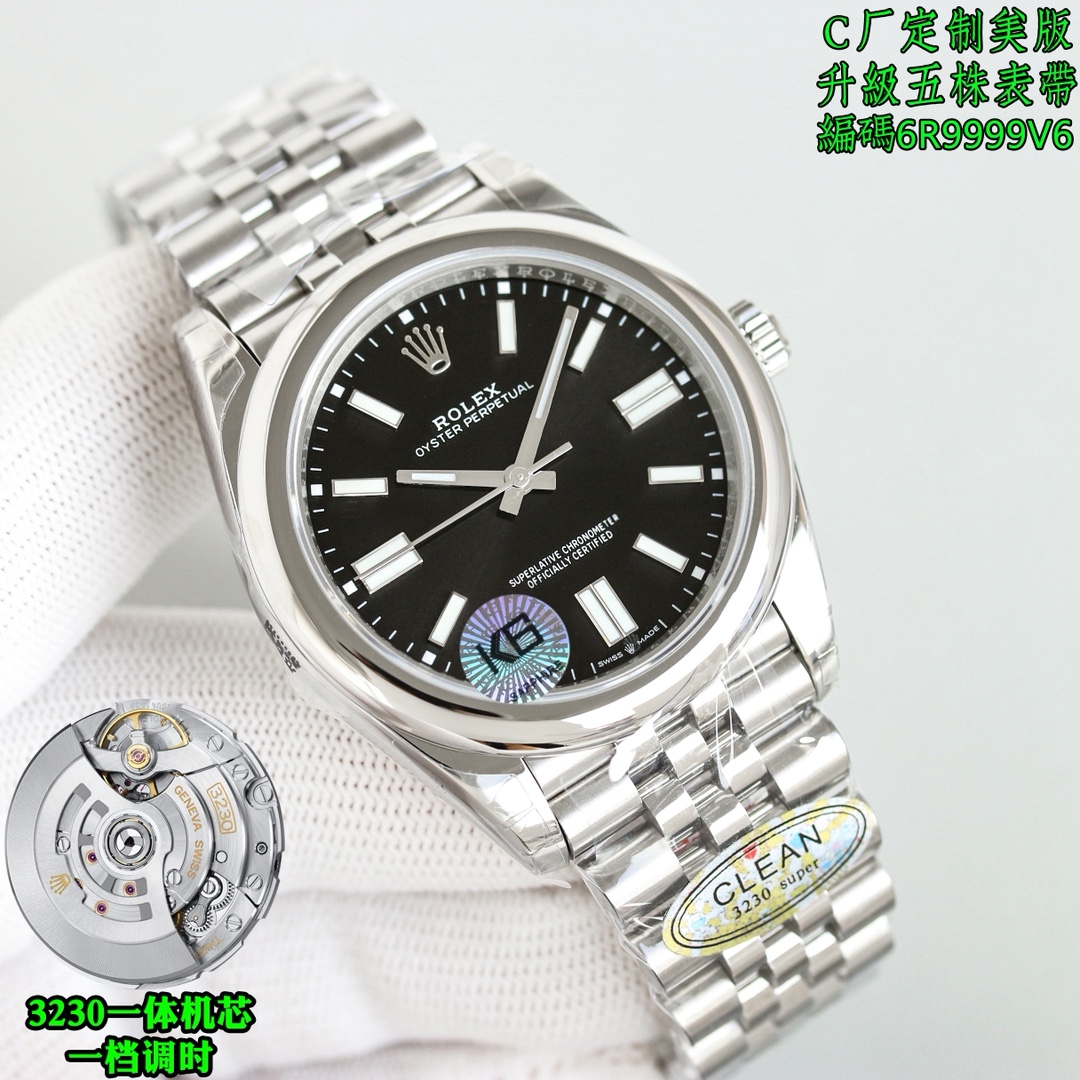 NO:553470,, new product, upgraded version, upgraded version, clean factory/c factory, the latest Oyster Perpetual with five-bead chain 126000, the latest 10 literal colors have arrived, the movement is shipped in the first gear, no gap, make sure the watch code 6R9999V6 comes with NFC proximity card, three codes in one, diameter 36mm-41mm watch buckle code ORV, bevel edge and sharp edge nails, full of details, using an integrated movement!  There is no calendar gap in the first-speed movement, and there is no color difference between the literal color and the original. It adopts bevel design and is carefully polished. The literal is the top printing technology in the industry. The original consistent super three-dimensional pointer has no burrs, and ten original color dials are available!  Top workmanship, superb quality!  Deep restoration, similar to Zp up to 98!  'Once and for all' This time, the 41mm Perpetual movement is completely molded one to one, and then a comparison of the authenticity and the fake is included. All the accessories are very similar, especially the Tiffany blue, which cost nearly 200,000 yuan to disassemble one to one. Familiar watch friends know that the price of the same silver genuine product is only about 50,000, but the price of Tiffany blue was once raised to 200,000+ because of the special color matching.  Clean's pursuit of details is obvious to all. The logo on the buckle is also a breakthrough in craftsmanship. CNC engraving, regular shape and bright processing on the inside. The luminous powder uses the original SL   Blue luminous powder, so it is characterized by roughness and black spots. Watch friends who have played or seen it should not be too unfamiliar. This is already a unique attribute of Rolex. Look for the latest watch code 6R9999V6 of Factory C, three codes in one, comes with NFC proximity card, diameter 36mm-41mm, the latest watch buckle code ORV, quality assurance, tiffany, rolex19860909,新品,升级版,升级版, clean厂/c厂 蚝式恒动最新搭配五珠链126000 最新款10种字面颜色到货 机芯一档调时出货 无空档 认准腕表编码6R9999V6附带NFC感应卡,三码合一直径36mm-41mm腕表扣码ORV,斜边凌角边面钉,细节拉满 采用正一体机芯！一档机芯没有日历空档位,字面颜色和原装没色差,采用斜角丁设计精工打磨,字面业内顶端技术印刷技术,原装一致超立体指针无毛边,十种原装彩色表盘可选！ 顶级做工,品质超绝！ 深度还原,与Zp相似高达98！一起“一劳永逸” 本次41mm恒动搭载机芯 完全一比一开模 随后附上真假对比 所有配件相似度极高,特别是蒂芙尼蓝色 花费近20w元一比一拆解 .熟悉的表友都知道,同款银面真品价格才5w左右,但是蒂芙尼蓝因为配色的特殊性 价格一度被炒到20w+ clean对于细节的追求大家有目共睹.表扣上的logo也是工艺的一大突破.cnc雕刻,形状规整 并且内侧伴有亮光处理. 夜光粉使用原厂sl blue夜光粉,所以伴随粗糙以及黑点到特殊性.玩过或者见过的表友应该都不会太陌生.这已经是劳力士特有的属性.认准C厂最新腕表编码6R9999V6,三码合一,附带NFC感应卡,直径36mm-41mm,最新腕表扣码ORV,品质保证,,tiffany,rolex,Watch