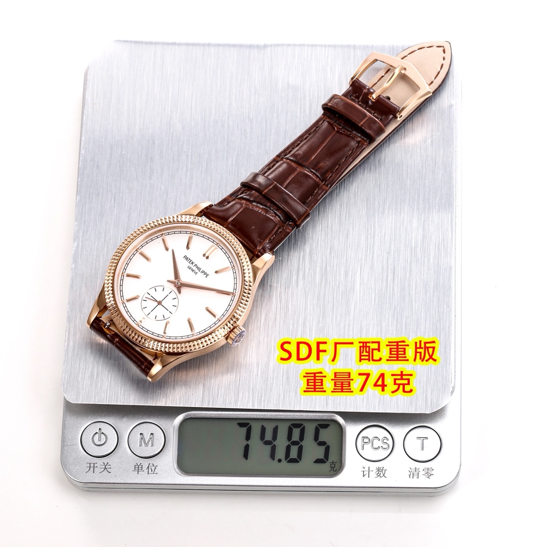 NO:586266,Counterweight flat price SDF Factory 74g counterweight version Patek Philippe Classic Calatrava 6119 Series 1 continues the classic shallow style, size 39MM, thickness 8.1MM 2316L electroplated white gold and nano rose gold case, high-gloss treatment of the entire case, polished Paris hobnail bezel and slender lugs, the overall line is slender and refined, showing the ultimate elegance and simplicity  3 The dial is sand enamel grinding and vertical satin brushing, showing a warm luster, with Obus style hands and hour markers. 421X16 imported calfskin with the most classic counter-shaped pin buckle. 530-255PS is exclusively developed and improved two-hand semi-manual winding movement. SDF Factory provides you with a real wearing experience that is closest to the original version, instead of just buying a watch that can only be seen from a distance but not in detail.,patek philippe,cowhide19860909配重统一价 SDF Factory 74克配重版 百达翡丽古典Calatrava 6119系列 1延续经典的浅薄风格 尺寸39MM,厚度8.1MM 2316L电镀白金及纳米玫瑰金表壳,整壳高光处理搭配抛光巴黎钉纹表圈及修长表耳,整体线条修长且精致,展现极致的优雅和简约 3表盘为沙粒搪瓷研磨及垂直缎纹拉丝,呈现出温润的光泽,搭配Obus风格指针和时标 421X16进口小牛皮搭配最经典的对版形针扣 530-255PS独家研发改进二针半手动上链机芯 SDF Factory为您提供最接近原版的真实佩戴感受,而非只是购买一个只能远观而不能细看的腕表,,patek philippe,cowhide,Watch