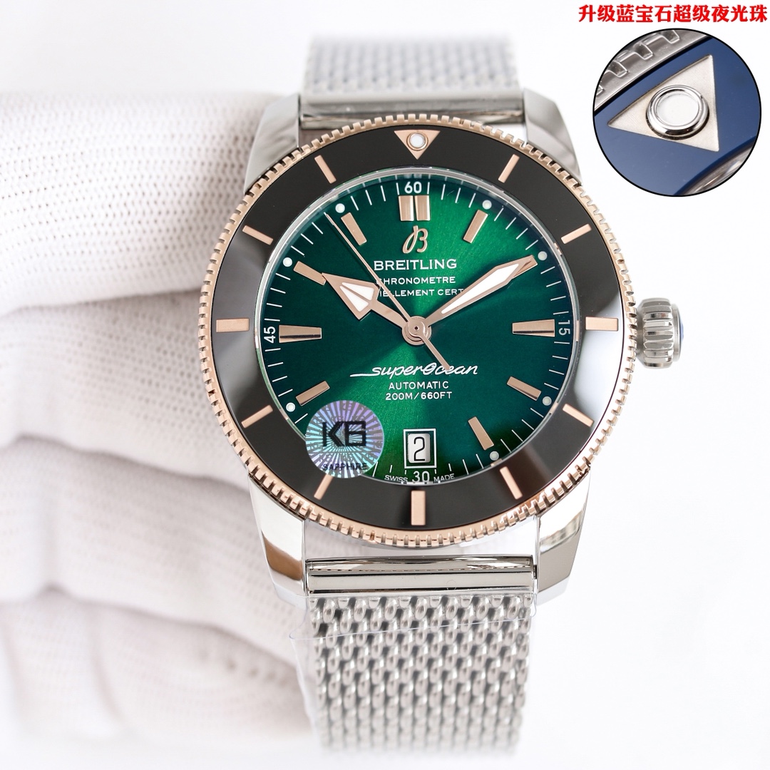 NO:586270,Tape white shell, rose gold, full gold (net belt plus 200) BLS Breitling family's 'water ghost' - Super Ocean Culture II 42mm watch (2824 movement.) Slowly crafted and finely polished, just to create your best choice!  [Struggle] The bezel is made of polymer wear-resistant ceramics, which is durable. The silver scales developed at a huge cost can be wiped clean with water if they are dirty, which completely solves the problem of getting darker or fading with more rubbing. It perfectly interprets and refreshes the ceramic ring re-engraving process. Below the ceramic ring is a unidirectional rotating fine steel outer ring with a 120-tooth design. It is carved and processed with cutting-edge CNC machine tools and then polished. The precision of the accessories exceeds all ordinary, original mold opening, interchangeable with genuine products, every watch  All have been tested for 3 atmospheric pressure waterproofing and are waterproof. Curved sapphire mirror, double-sided anti-glare treatment. Uniquely shaped hands with super luminous light, ensuring excellent reading performance. Equipped with a replica B20 self-winding movement (basic movement  Because of the stable quality of 2824, it can also be matched with SW series movements, welcome to consult) One-to-one replica of the original natural rubber strap, soft and comfortable. This is a unique, beautiful replica boutique. A work of ingenuity, you deserve it!  ,,stuart weitzman,breitling19860909胶带白壳 间玫 全金(网带加200） BLS百年灵家族的“水鬼”－超级海洋文化二代42mm腕表（2824机芯.）慢工细磨,只为打造您的不二之选！[奋斗]采用高分子耐磨陶瓷制成的表圈,经久耐磨,耗巨资研制的银色刻度脏了可用水擦洗干净,彻底解决越擦越黑或擦褪色等问题,完美诠释并刷新陶瓷圈复刻工艺,陶瓷圈下面是120齿设计的单向旋转精钢外圈,用尖端卓越的CNC数控机床精雕加工再进行抛光处理,配件精密度超越一切平常,原装开模,可与正品互换,每块表都经过3个大气压防水测试,防水.弧面蓝宝石表镜,双面防眩处理.造型独特的指针带有超强夜光,确保了极佳的读取性能.搭载复刻B20自动上链式机芯（基础机芯为2824质量稳定,亦可搭配SW系列机芯,欢迎咨询）一比一复刻原装天然橡胶表带,柔软舒适.这是一款别具一格,美轮美奂的复刻精品.匠心之作,您值得拥有！,,stuart weitzman,breitling,Watch