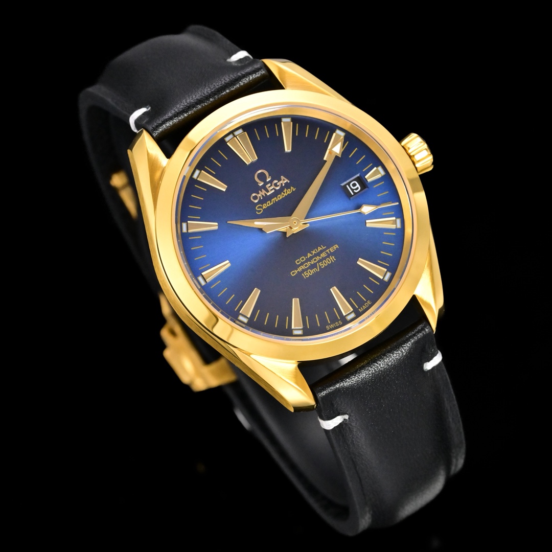 Omega Seamaster Aqua Terra 150M 39mm yellow gold case and bezel, blue dial, black strap 39mm Men's Automatic