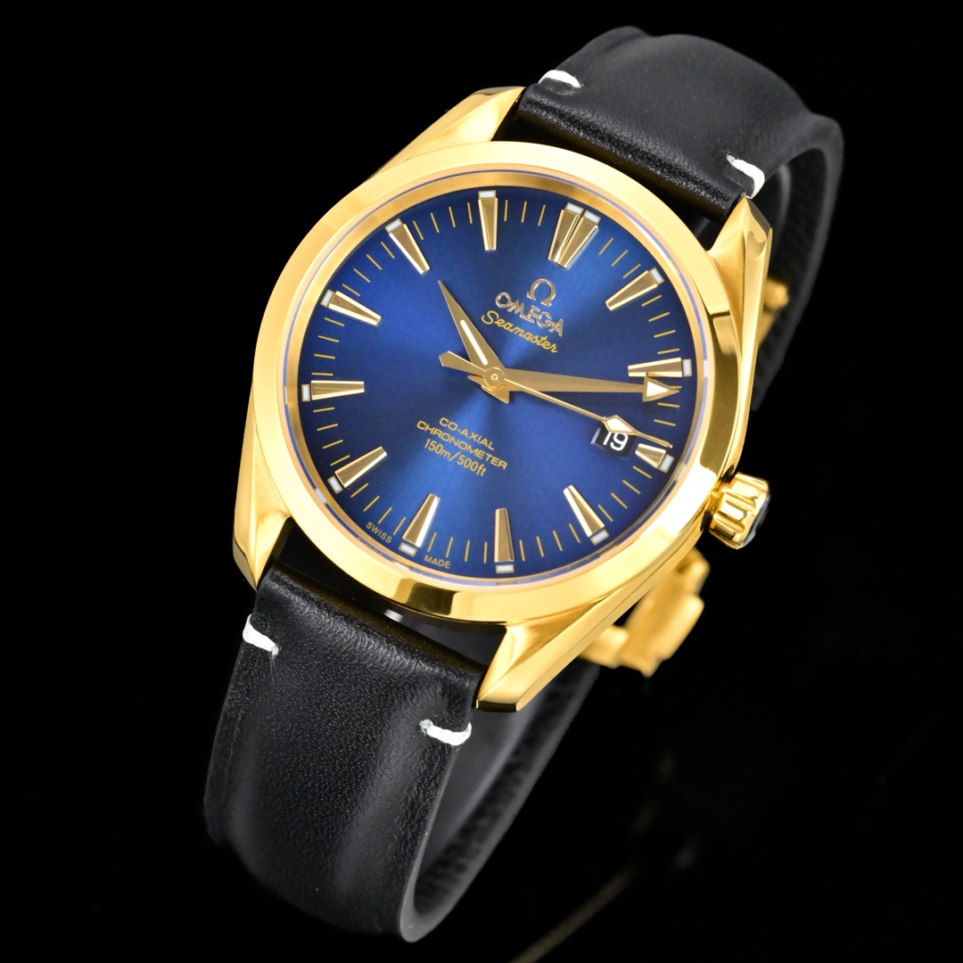 Omega Seamaster Aqua Terra 150M 39mm yellow gold case and bezel, blue dial, black strap 39mm Men's Automatic